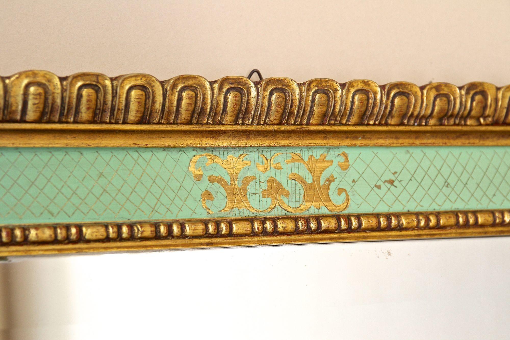Gilt Mid Century Venetian Wall Mirror With Turquoise Pattern - IT ca. 1960 For Sale 8