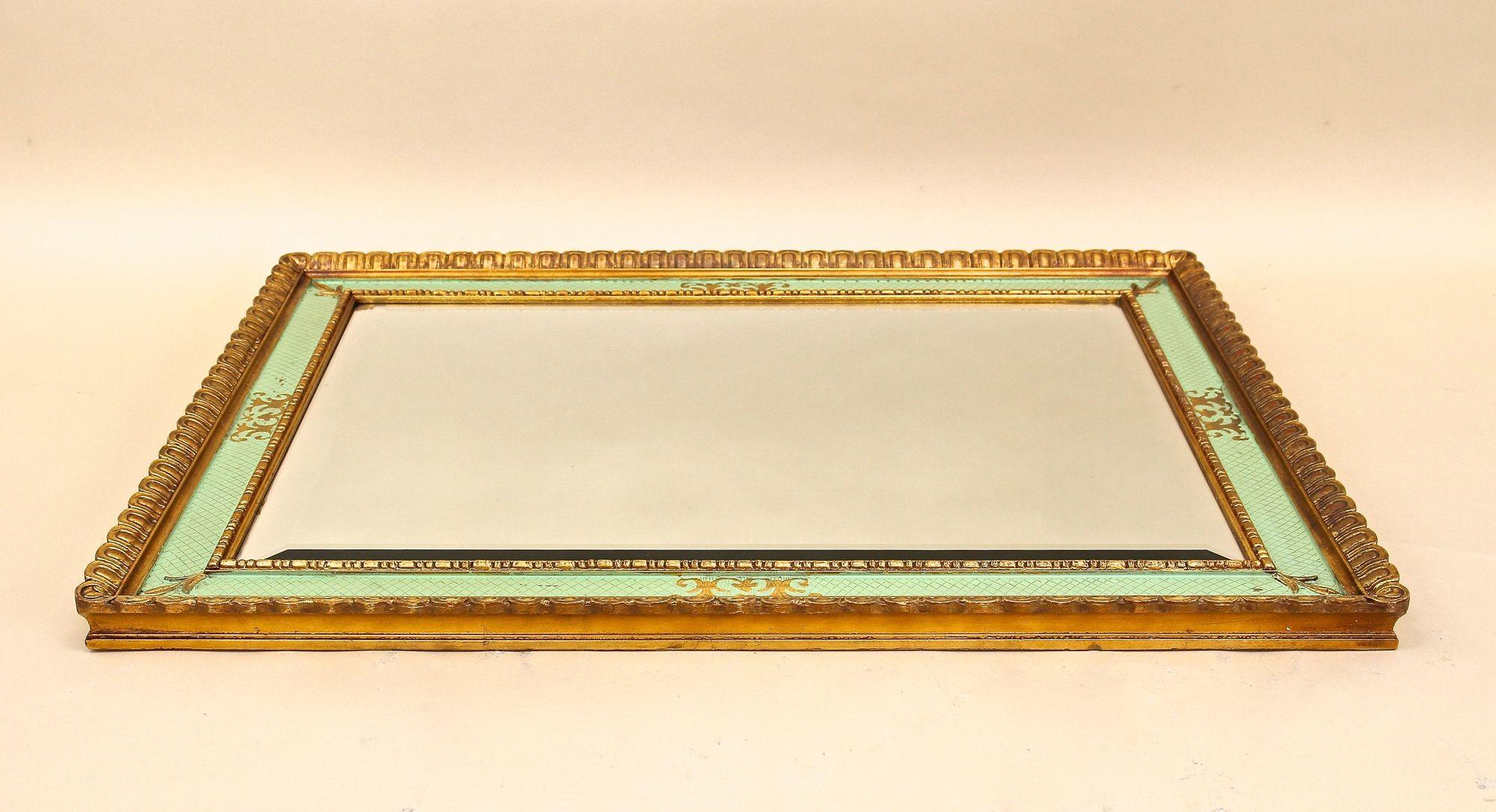 Gilt Mid Century Venetian Wall Mirror With Turquoise Pattern - IT ca. 1960 For Sale 9