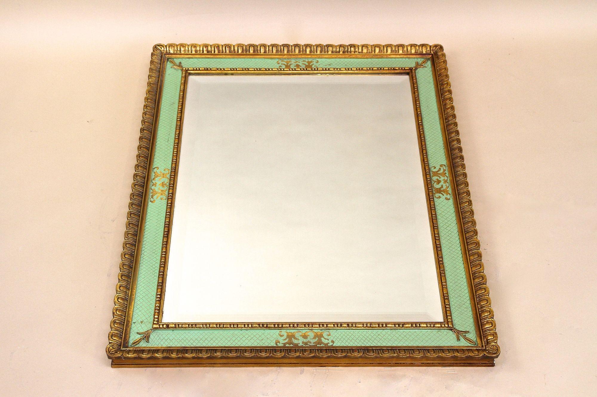 Gilt Mid Century Venetian Wall Mirror With Turquoise Pattern - IT ca. 1960 For Sale 10