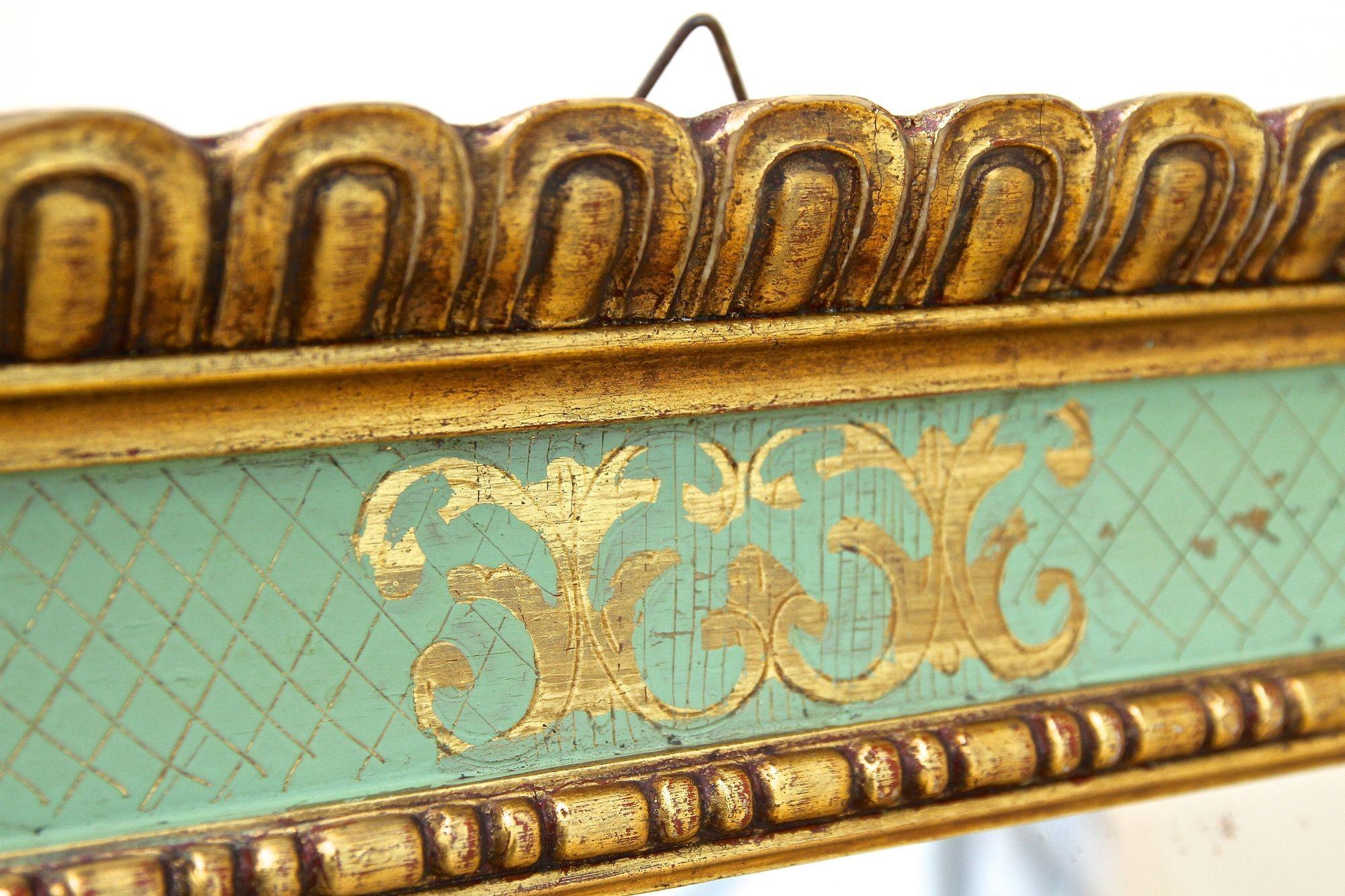 Gilt Mid Century Venetian Wall Mirror With Turquoise Pattern - IT ca. 1960 For Sale 12