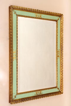 Espejo de pared veneciano dorado de mediados de siglo con motivo turquesa - IT ca. 1960