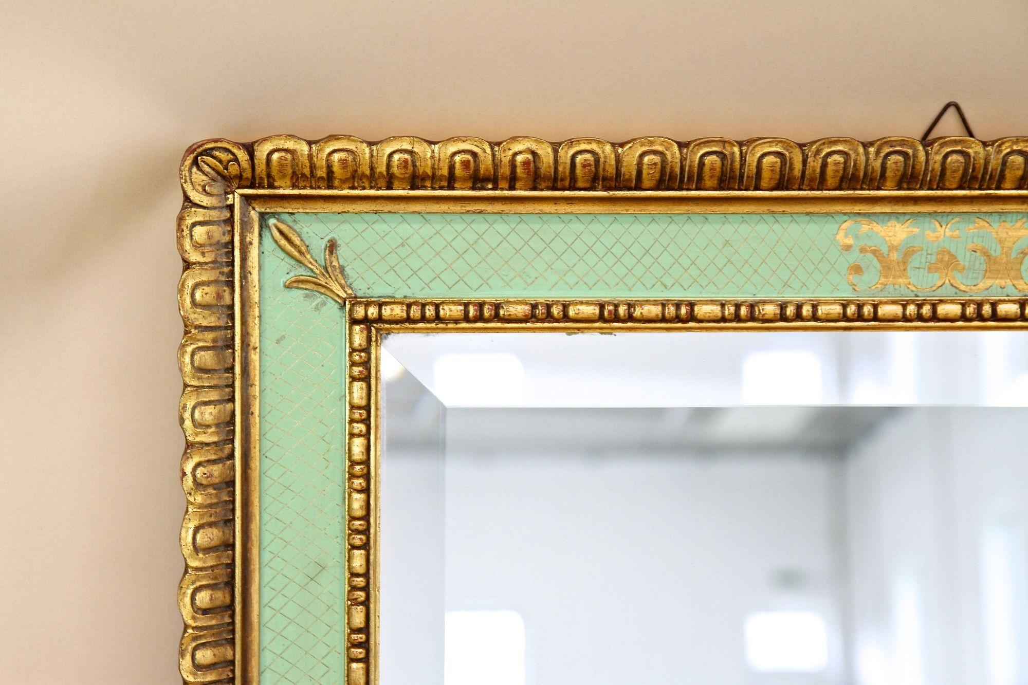 Rococo Revival Gilt Mid Century Venetian Wall Mirror With Turquoise Pattern - IT ca. 1960 For Sale