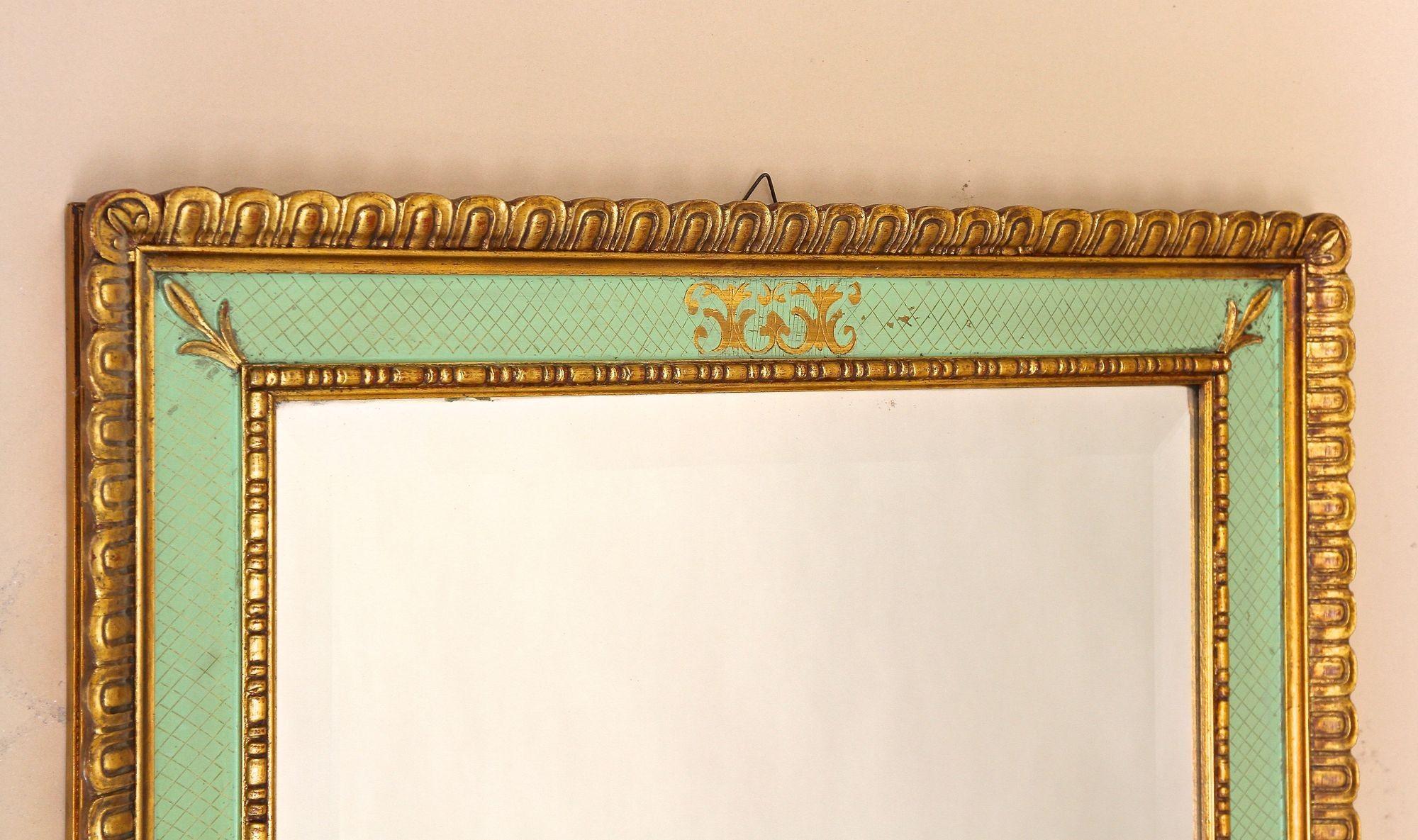 Italian Gilt Mid Century Venetian Wall Mirror With Turquoise Pattern - IT ca. 1960 For Sale