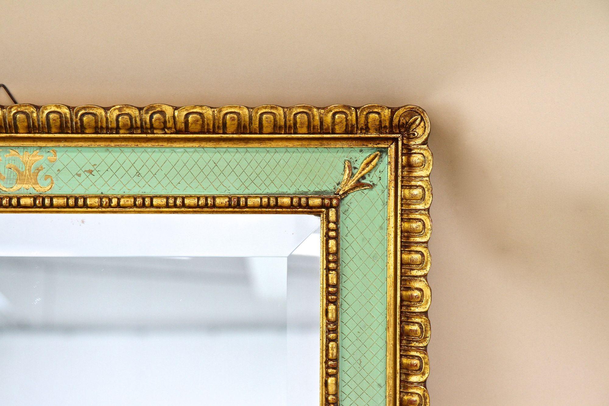 Gilt Mid Century Venetian Wall Mirror With Turquoise Pattern - IT ca. 1960 In Good Condition For Sale In Lichtenberg, AT