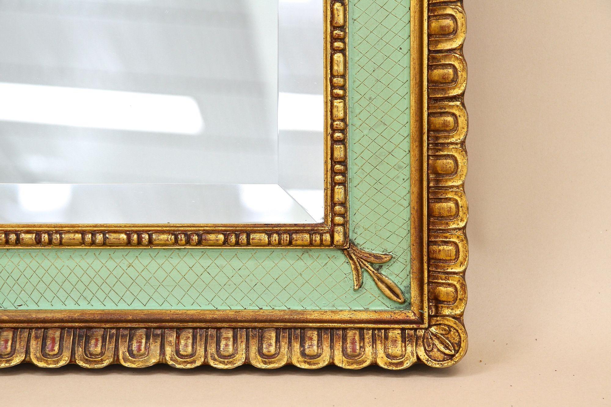 20th Century Gilt Mid Century Venetian Wall Mirror With Turquoise Pattern - IT ca. 1960 For Sale