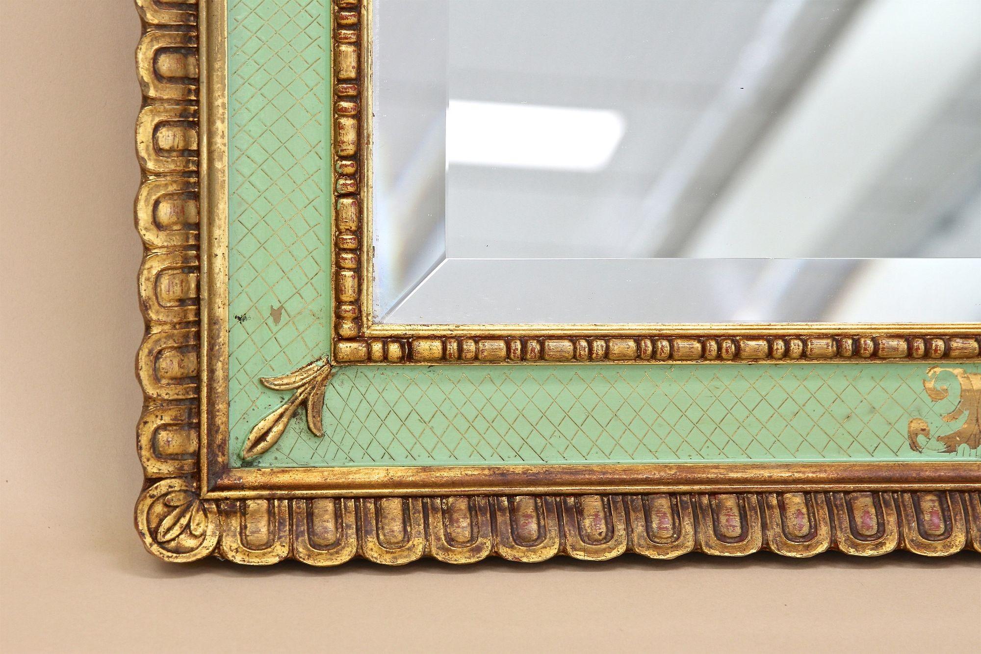 Gilt Mid Century Venetian Wall Mirror With Turquoise Pattern - IT ca. 1960 For Sale 2
