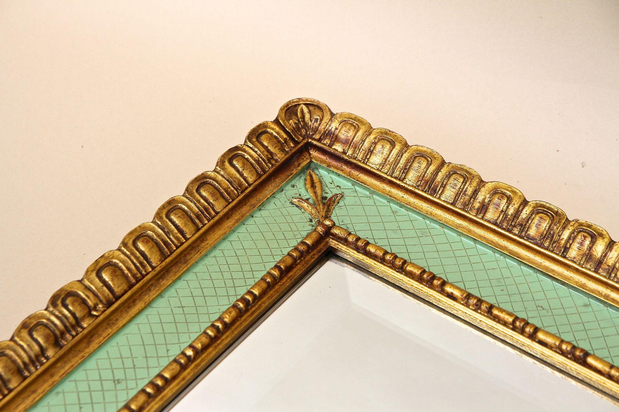 Gilt Mid Century Venetian Wall Mirror With Turquoise Pattern - IT ca. 1960 For Sale 3