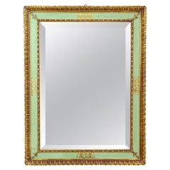 Vintage Gilt Mid Century Venetian Wall Mirror With Turquoise Pattern - IT ca. 1960