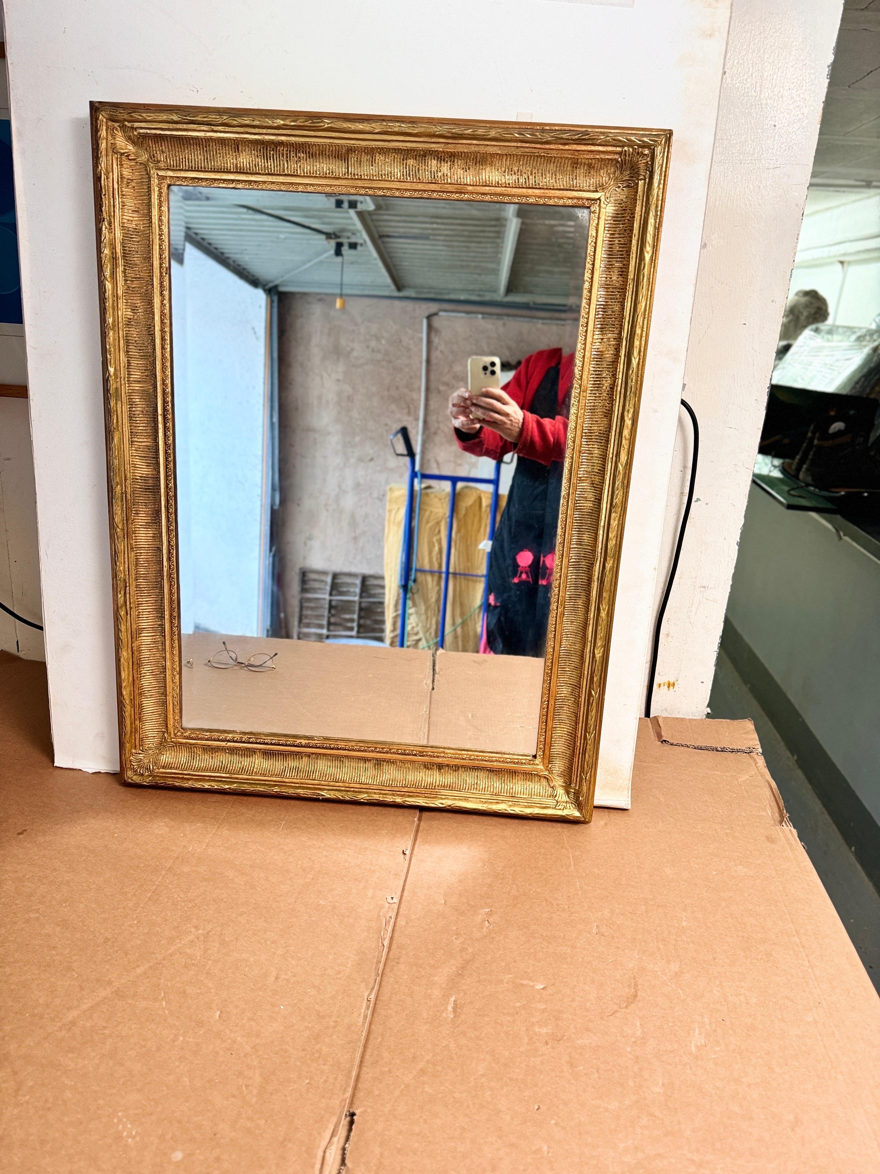 Gilt Mirror in Wood, Old Patina France 19th Century Old Bevelded Glass 8