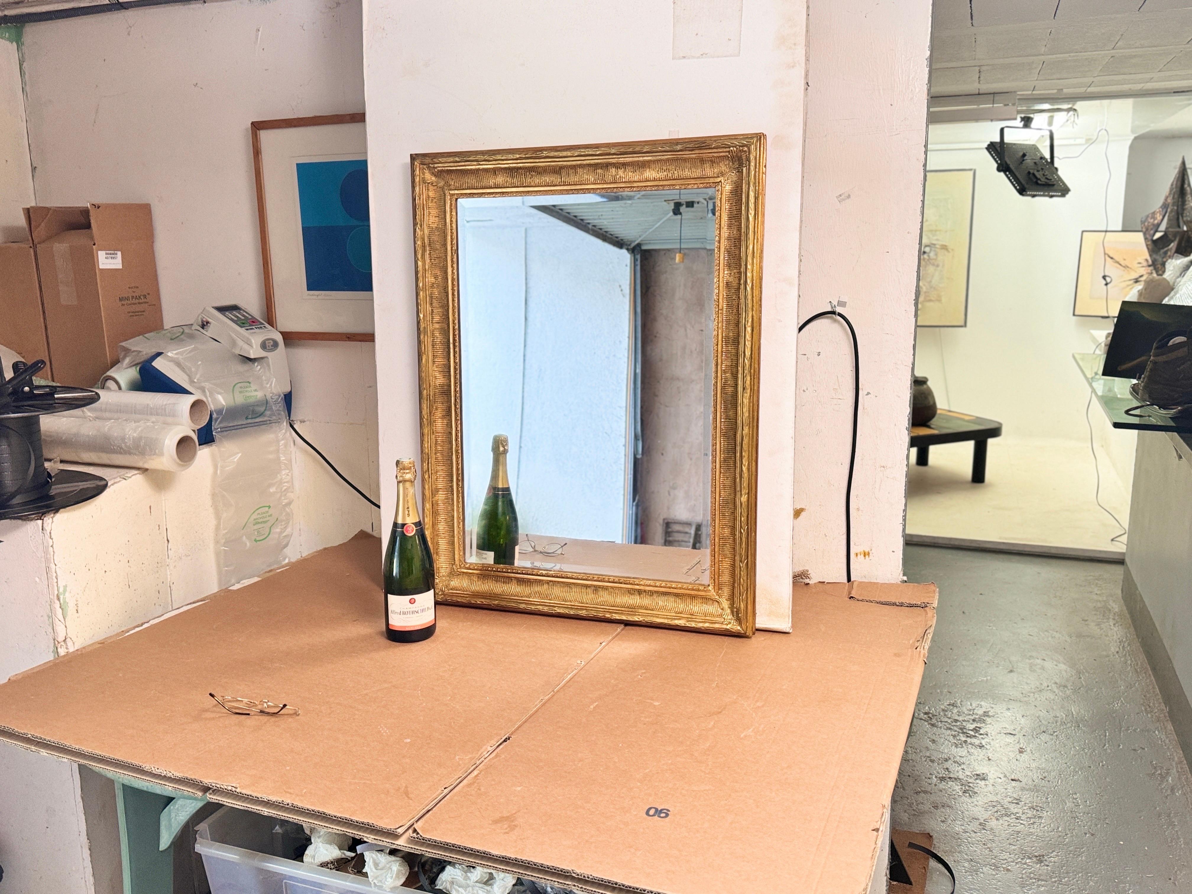 Hollywood Regency Gilt Mirror in Wood, Old Patina France 19th Century Old Bevelded Glass
