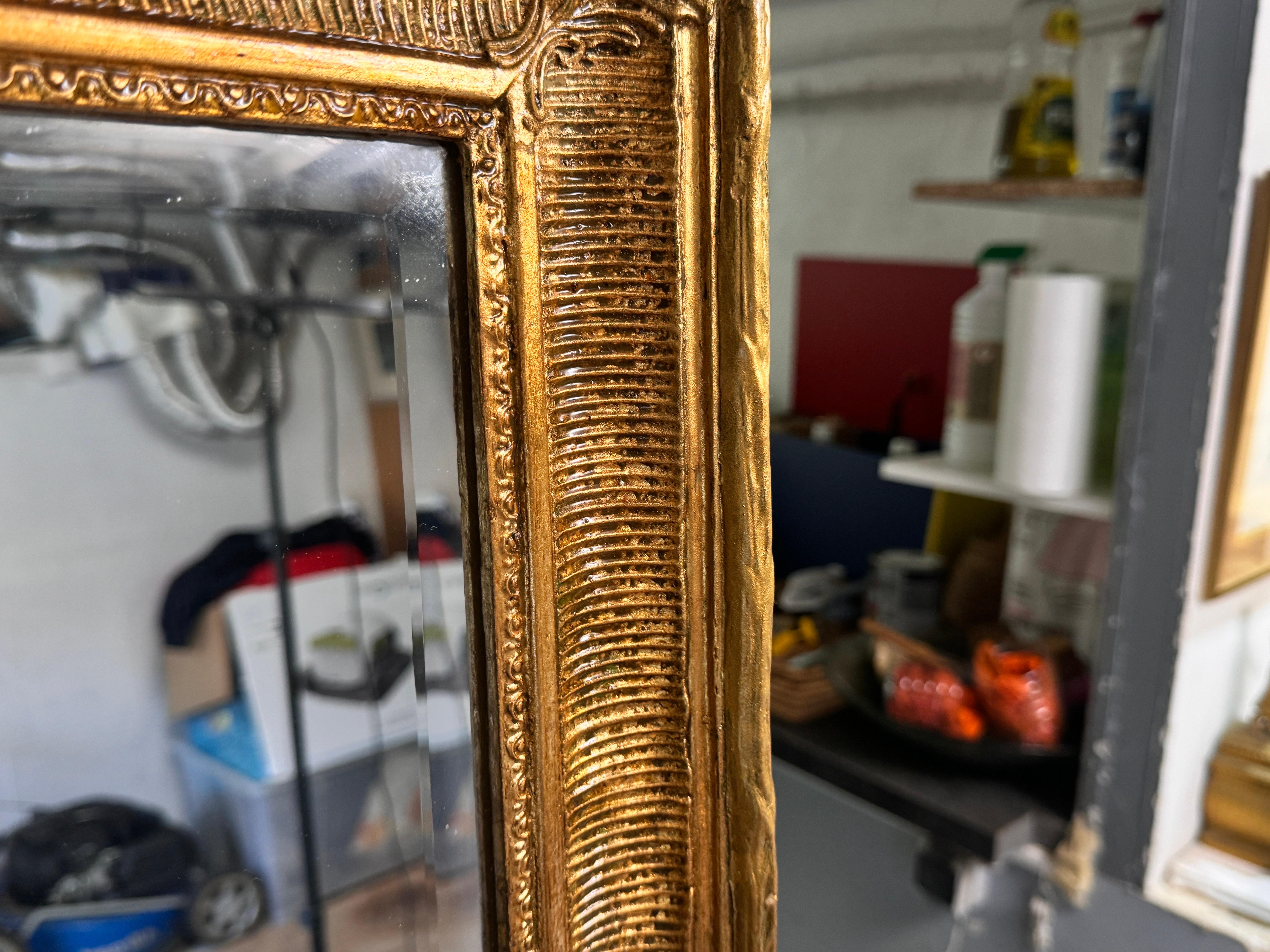 Gilt Mirror in Wood, Old Patina France 19th Century Old Bevelded Glass In Good Condition In Auribeau sur Siagne, FR