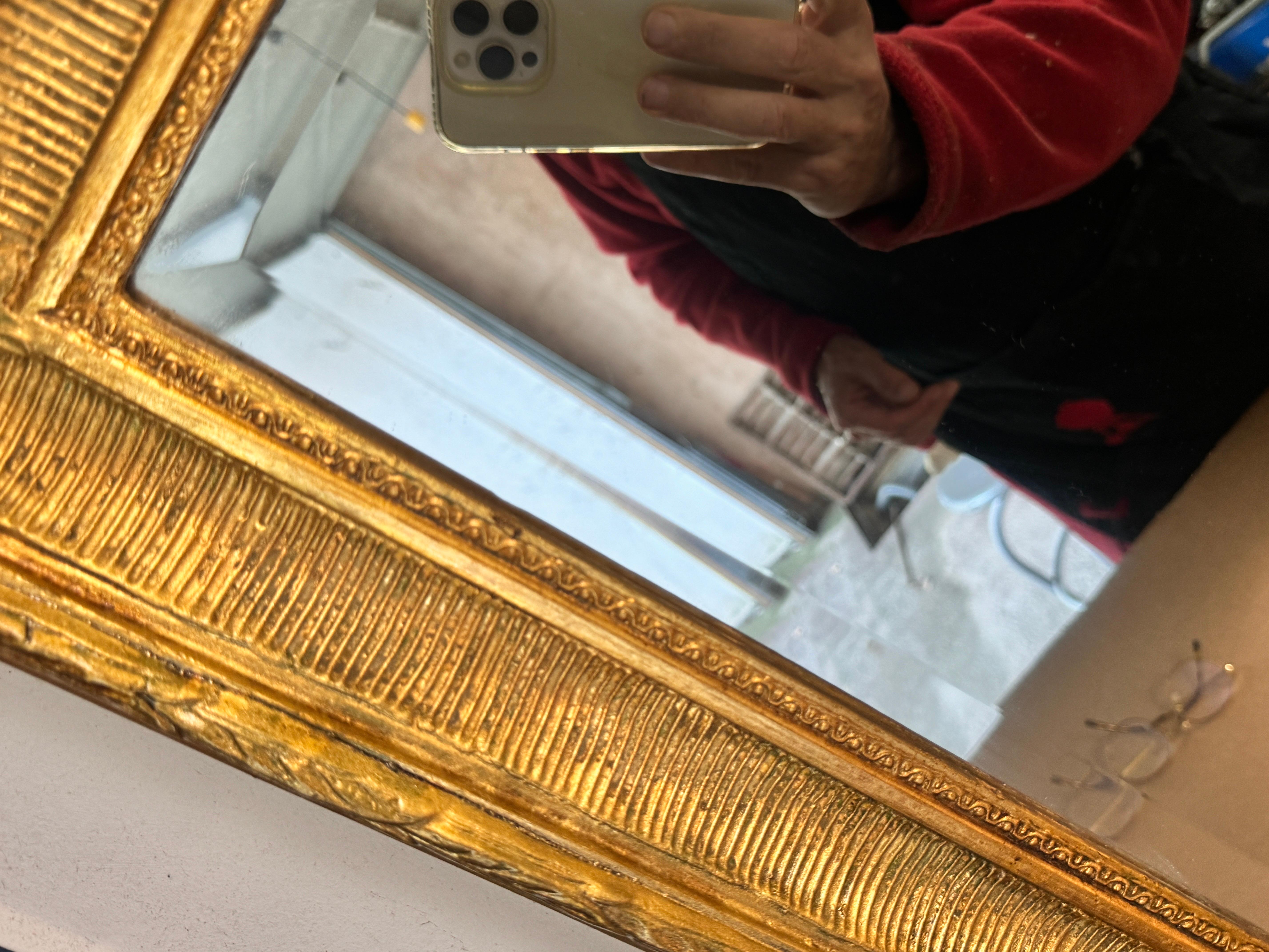 Mercury Glass Gilt Mirror in Wood, Old Patina France 19th Century Old Bevelded Glass