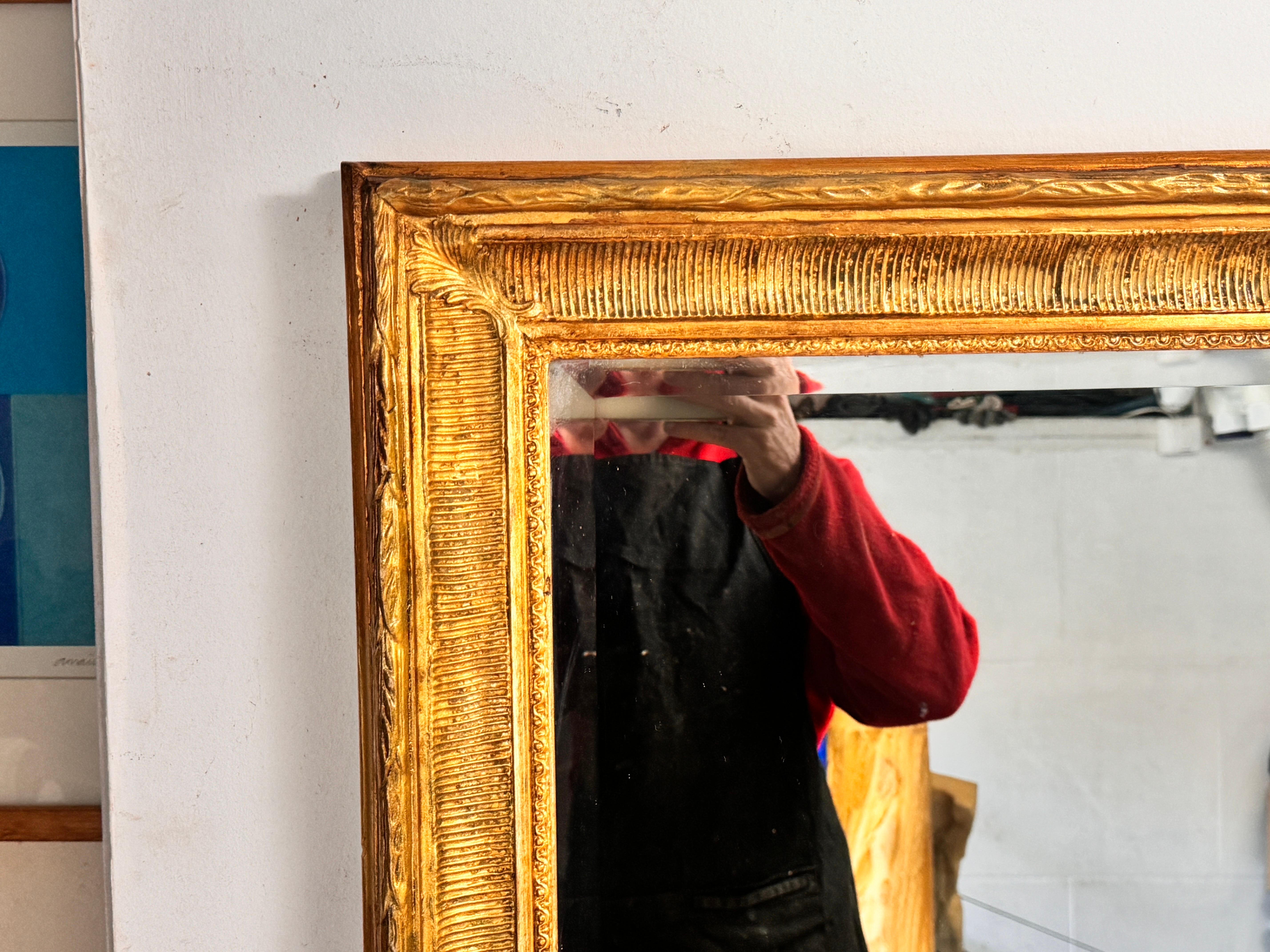 Gilt Mirror in Wood, Old Patina France 19th Century Old Bevelded Glass 1