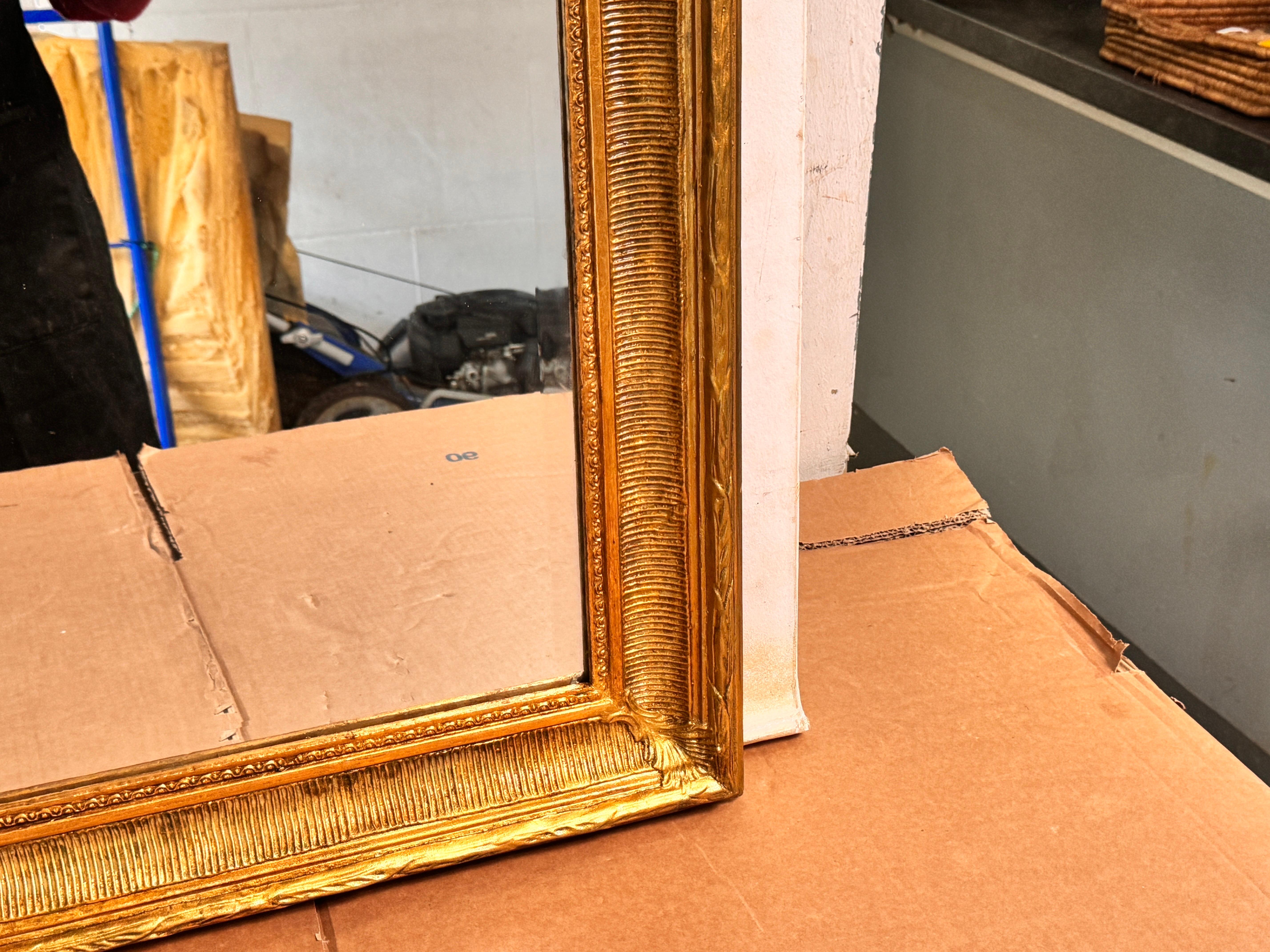 Gilt Mirror in Wood, Old Patina France 19th Century Old Bevelded Glass 2
