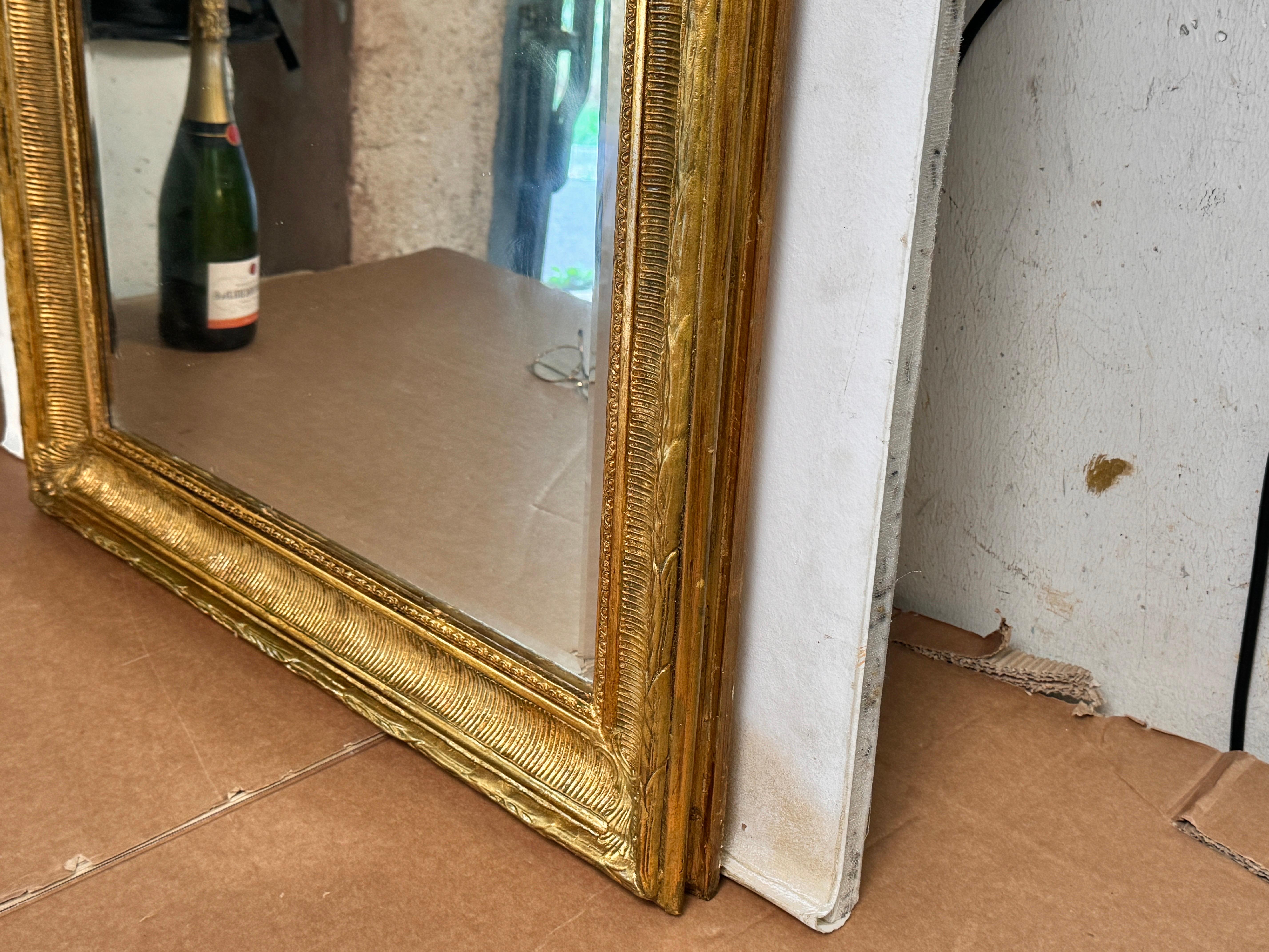 Gilt Mirror in Wood, Old Patina France 19th Century Old Bevelded Glass 3