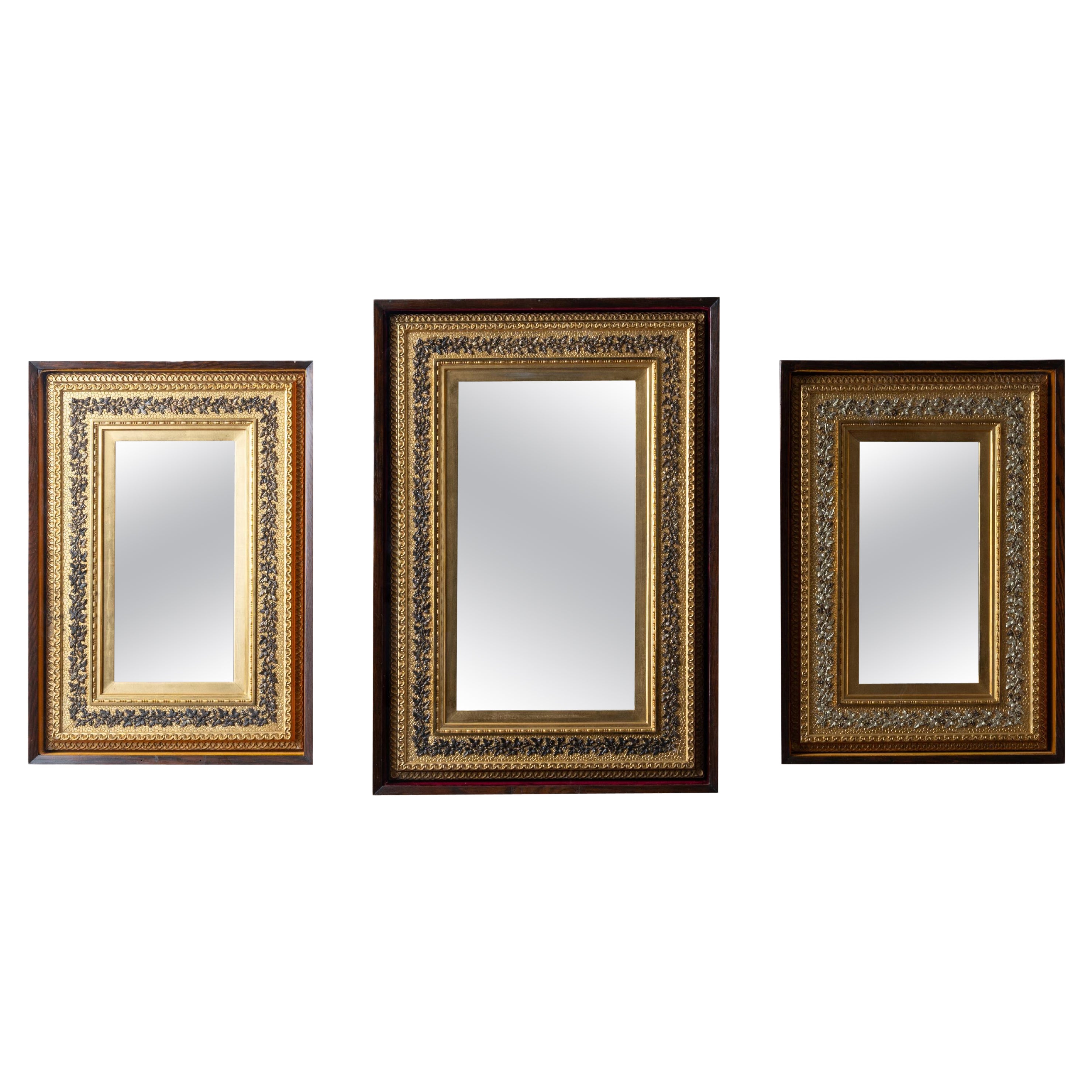 Set von 3 vergoldeten Spiegeln in Schattenbox-Rahmen, um 1890