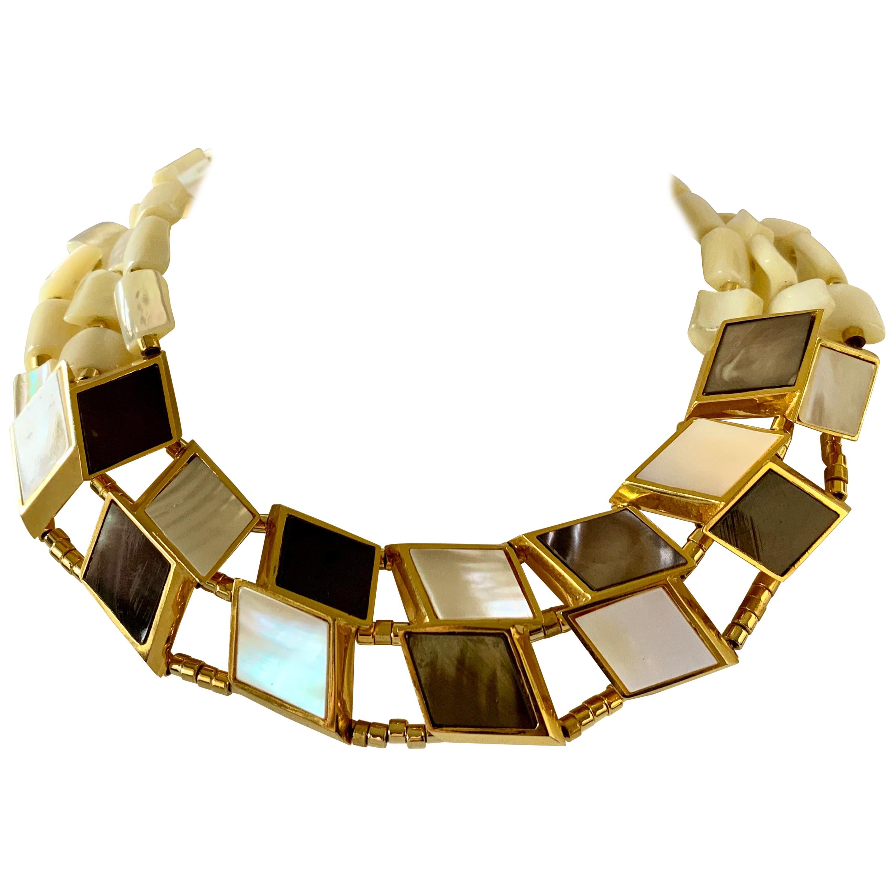 Gilt MOP Inlay Necklace "Collier" for Nina Ricci Haute Couture