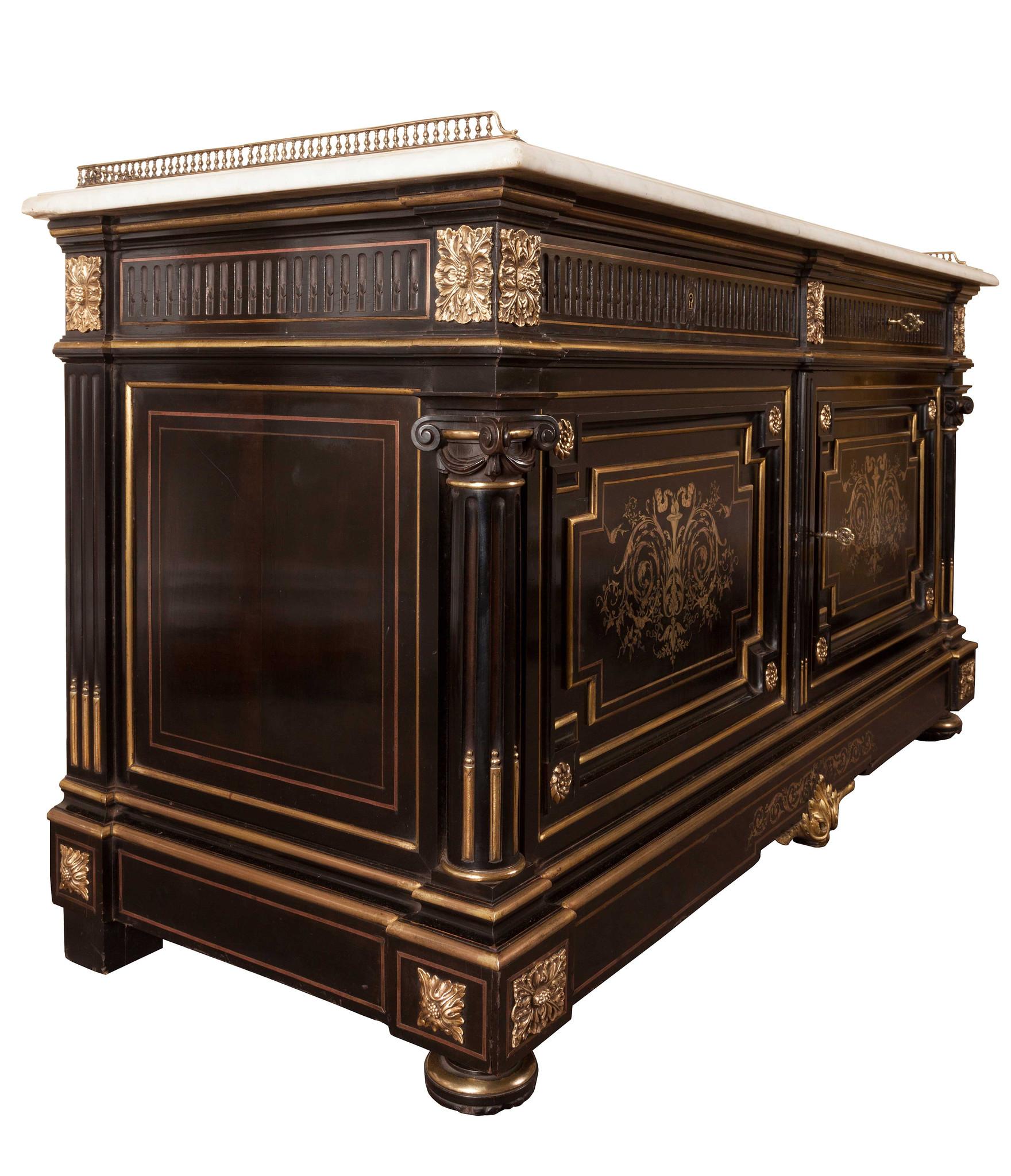 Napoleon III  Chest, Cabinet  ‘Attributed to Henry Dasson’Gilt-Mounted Ebony and Marble For Sale