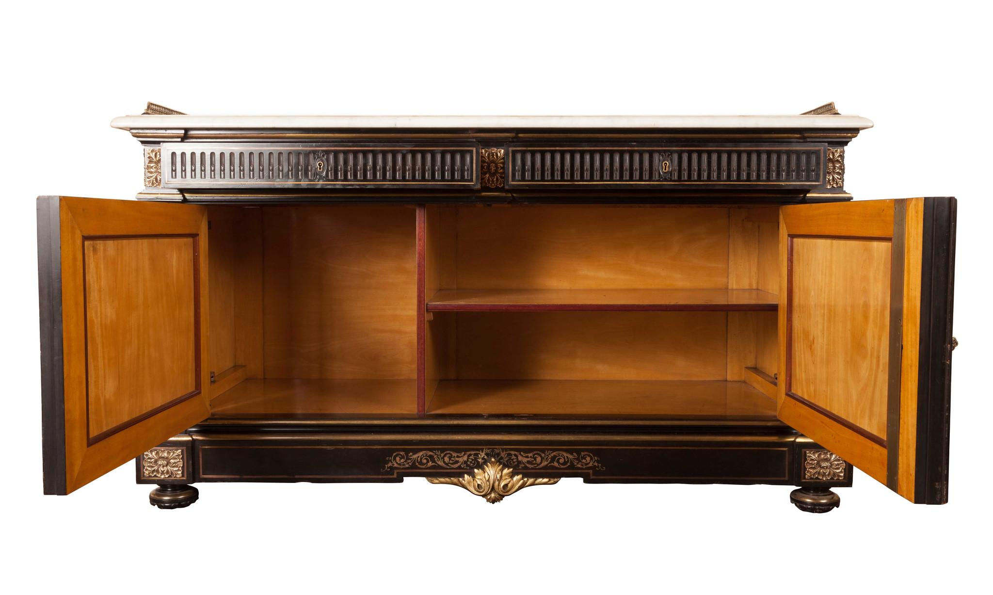 French  Chest, Cabinet  ‘Attributed to Henry Dasson’Gilt-Mounted Ebony and Marble For Sale