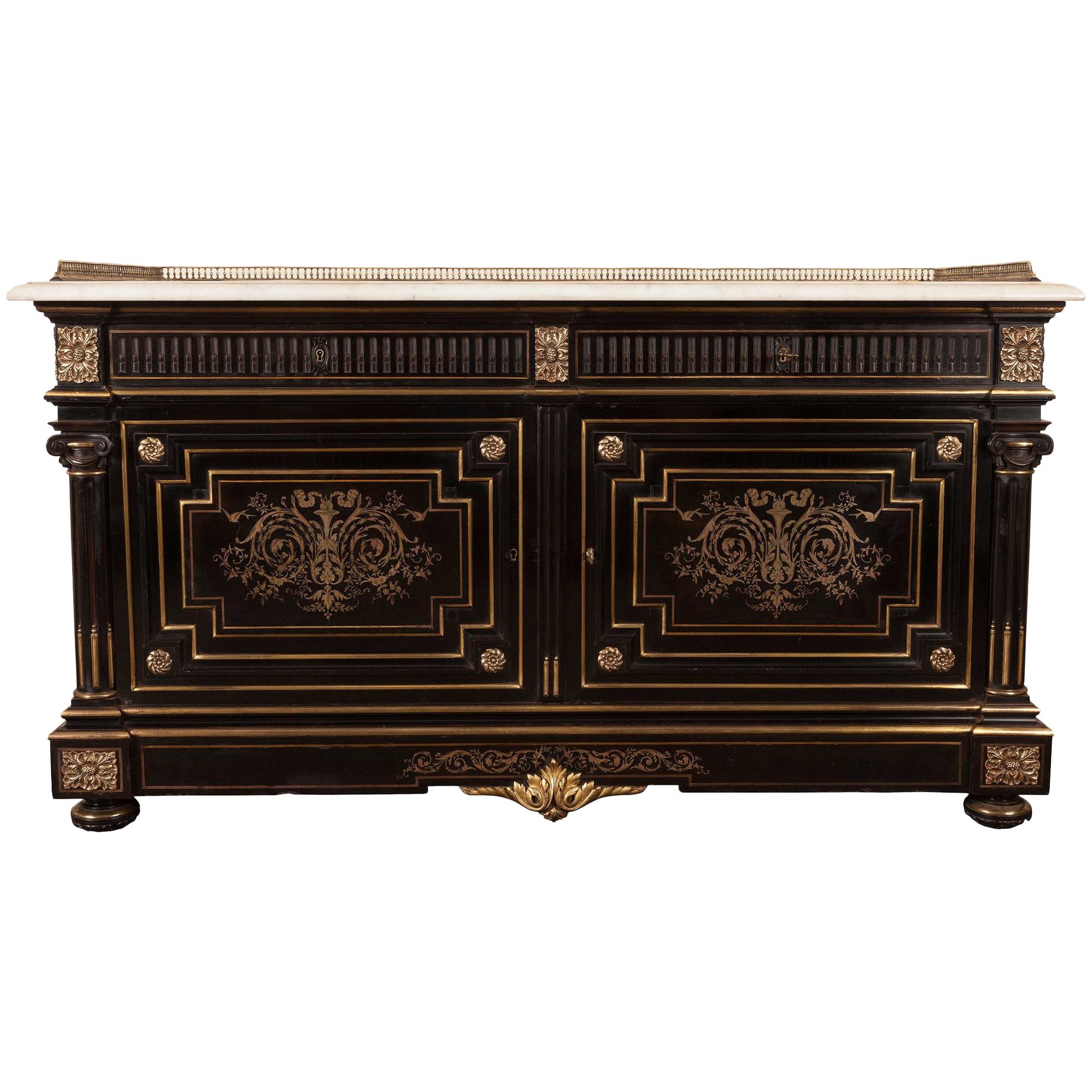  Chest, Cabinet  ‘Attributed to Henry Dasson’Gilt-Mounted Ebony and Marble For Sale