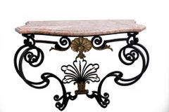 Gilt Natural Wrought Iron Console with a Marble Top