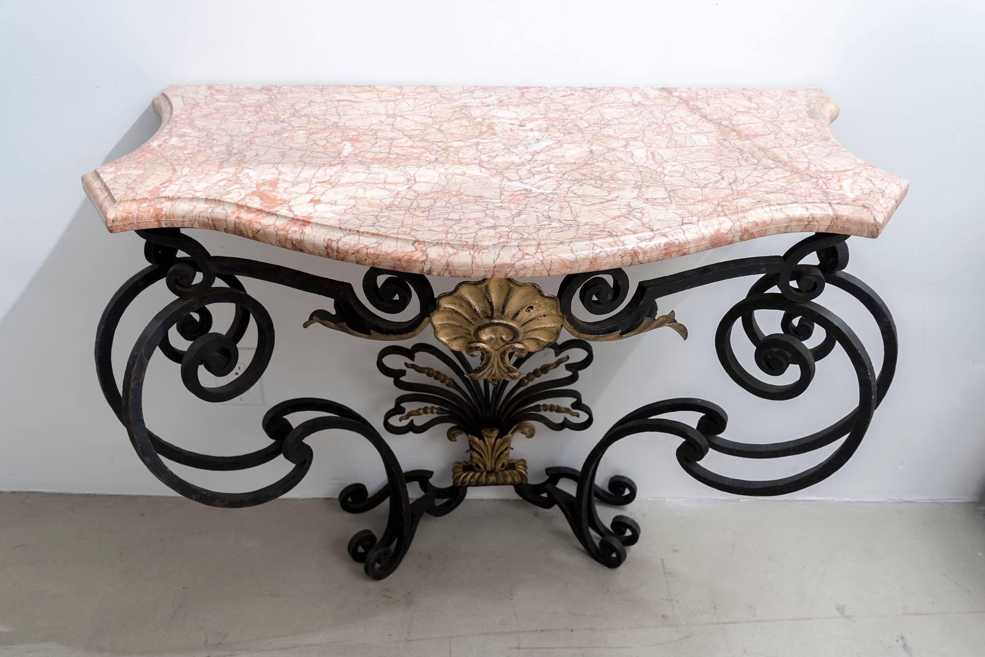 Napoleon III Gilt Natural Wrought Iron Console with a Marble Top For Sale