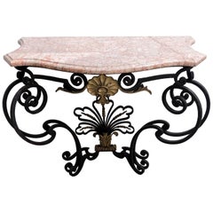 Gilt Natural Wrought Iron Console with a Marble Top