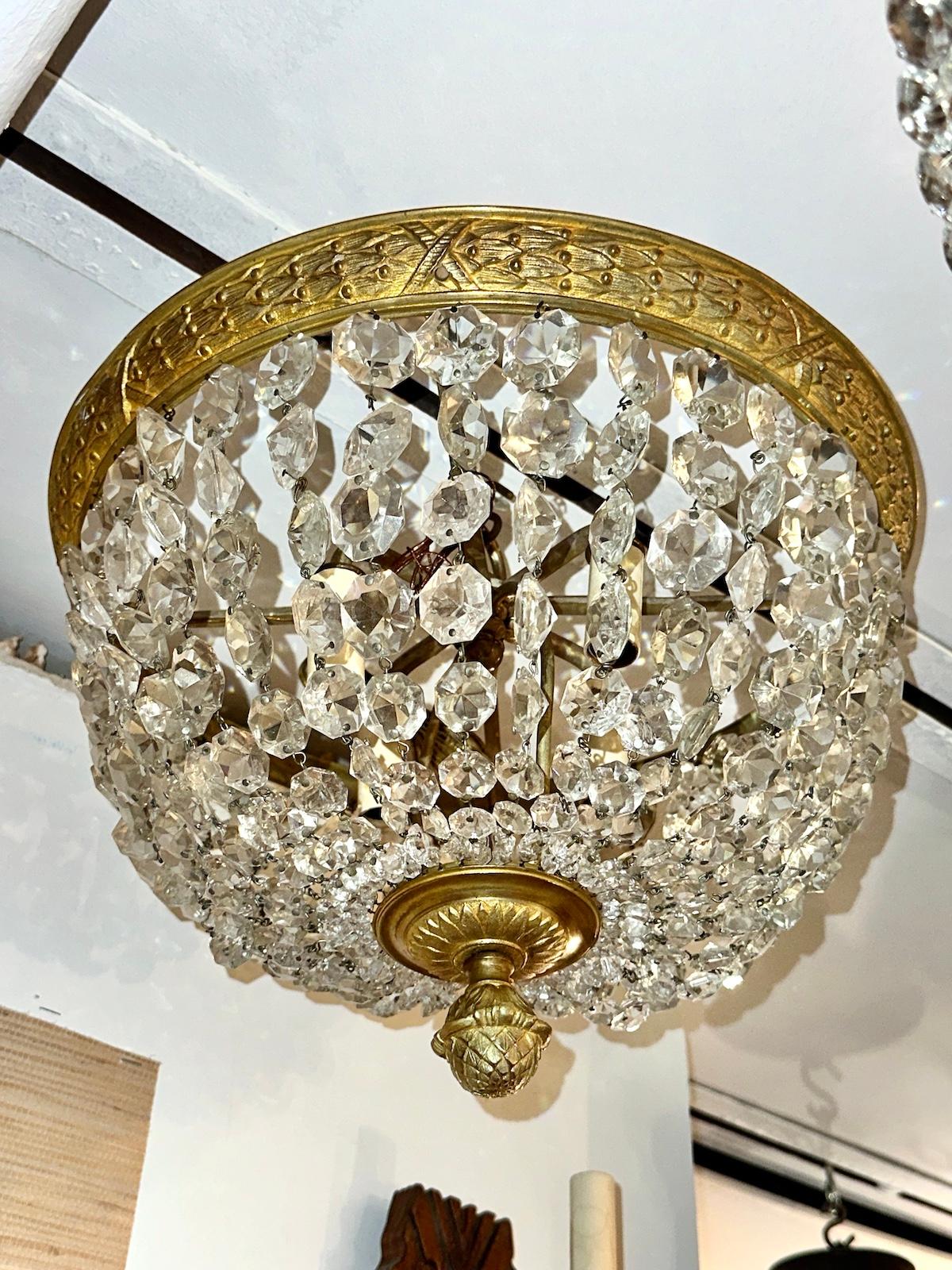 Gilt Neoclassic Crystal Flush Mounted Light Fixture For Sale 5