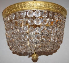 Gilt Neoclassic Crystal Flush Mounted Light Fixture
