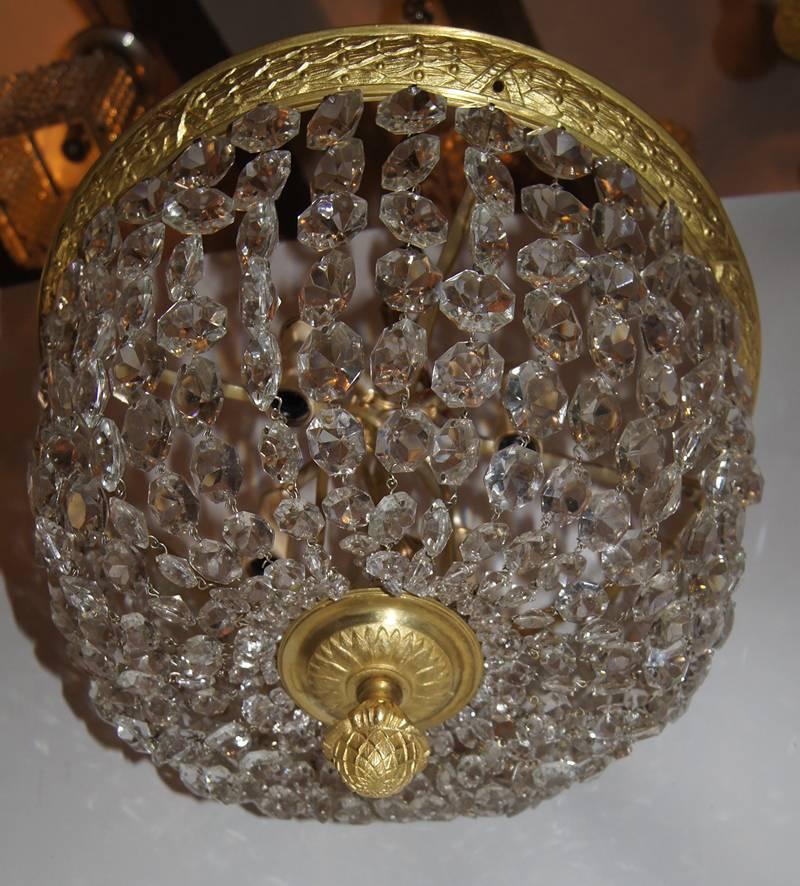 Gilt Neoclassic Crystal Flush Mounted Light Fixture For Sale 1