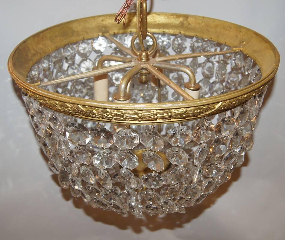 Gilt Neoclassic Crystal Flush Mounted Light Fixture For Sale 2