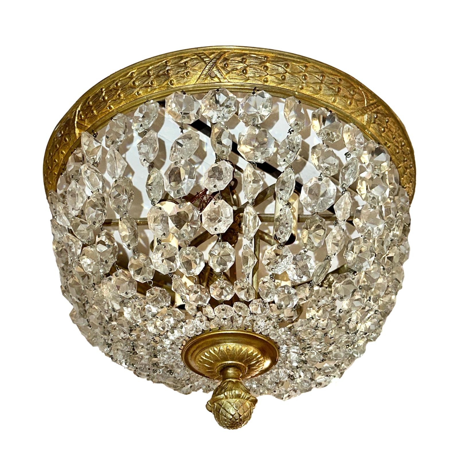 Gilt Neoclassic Crystal Flush Mounted Light Fixture For Sale 3