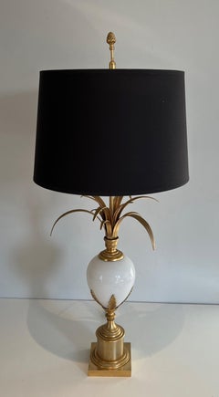 Gilt Nickel & White Opaline Ostrich Egg Table Lamp in style of Maison Charles