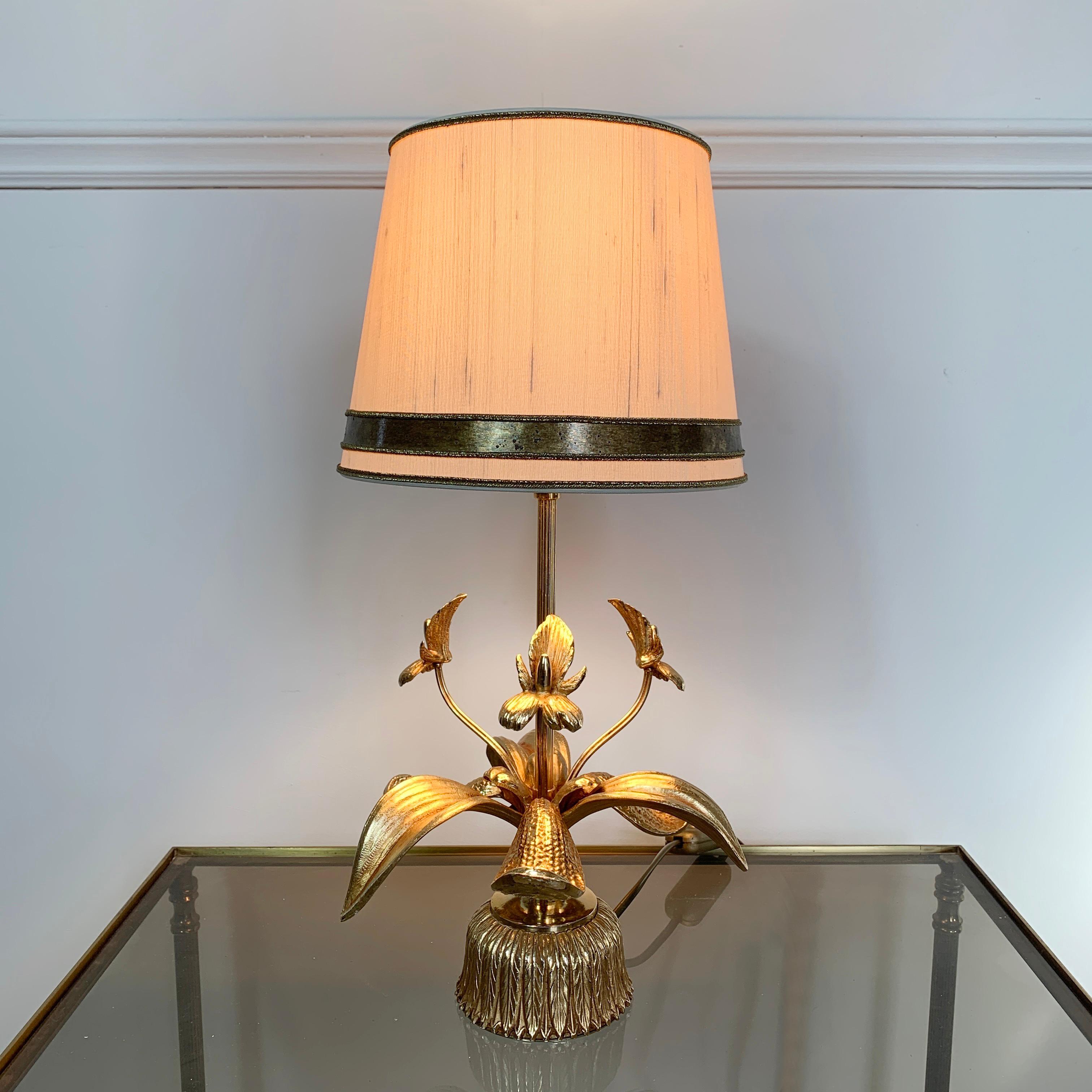 Mid-Century Modern Gilt Orchid Table Lamp, Belgium, 1970s