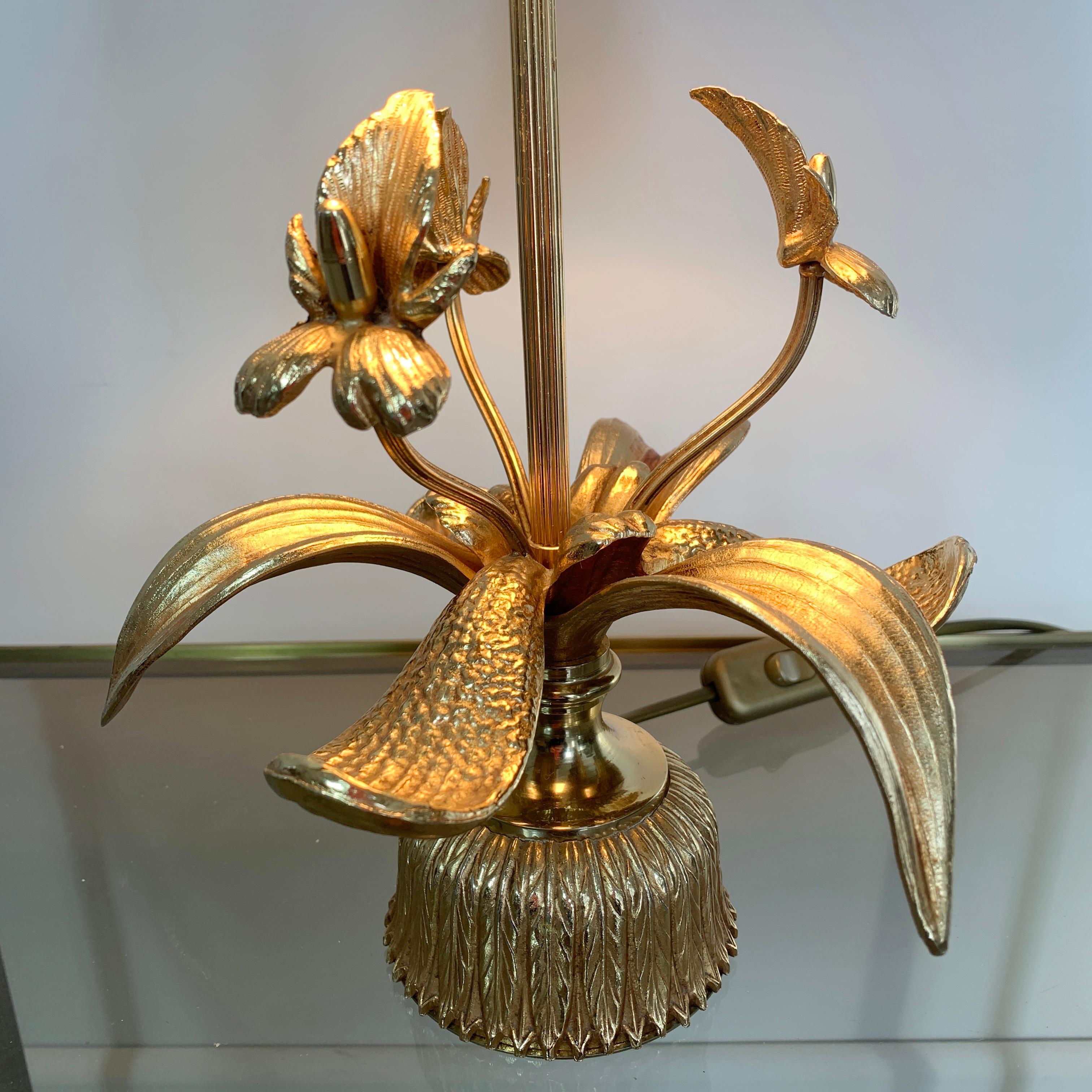Belgian Gilt Orchid Table Lamp, Belgium, 1970s