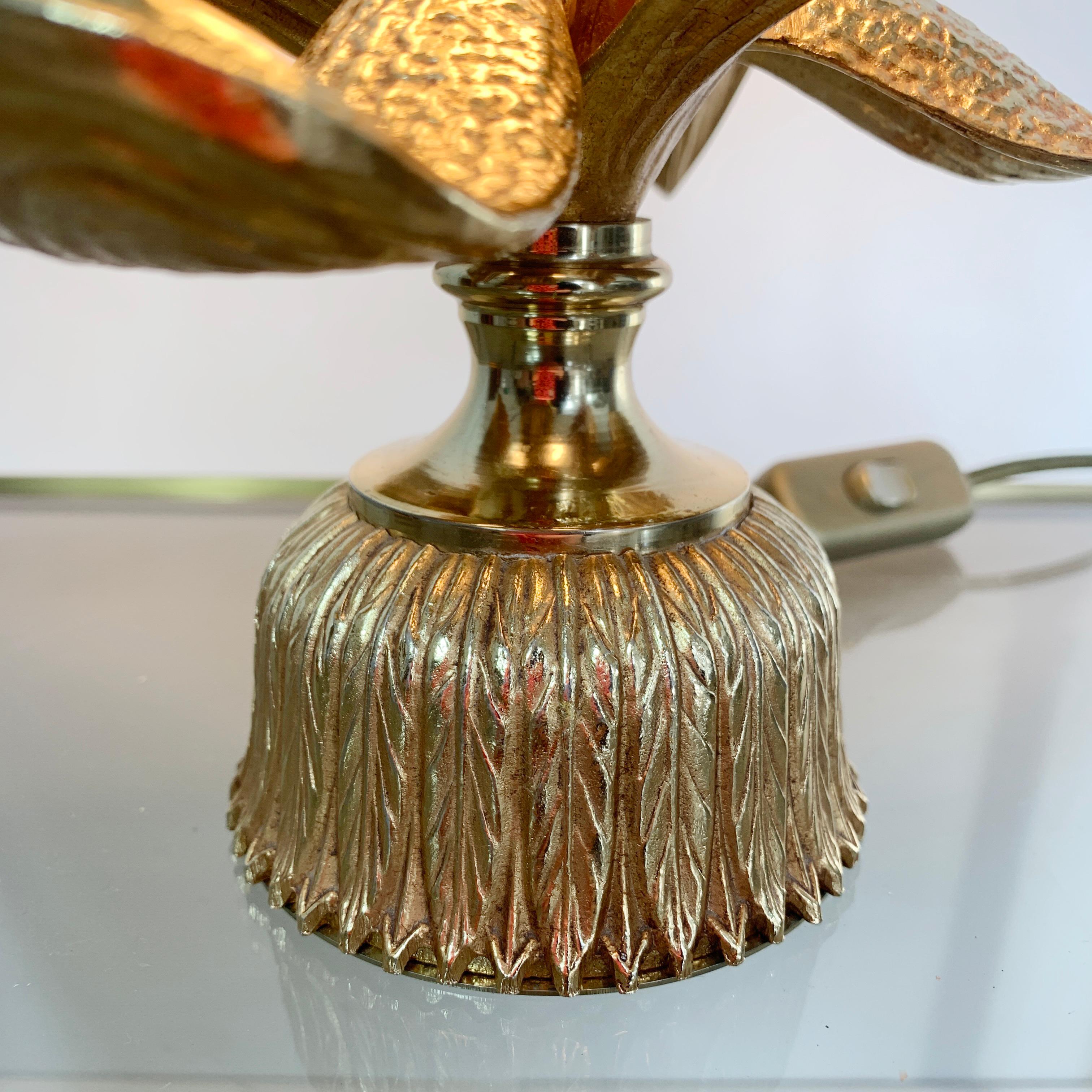 Gilt Orchid Table Lamp, Belgium, 1970s In Good Condition In Hastings, GB