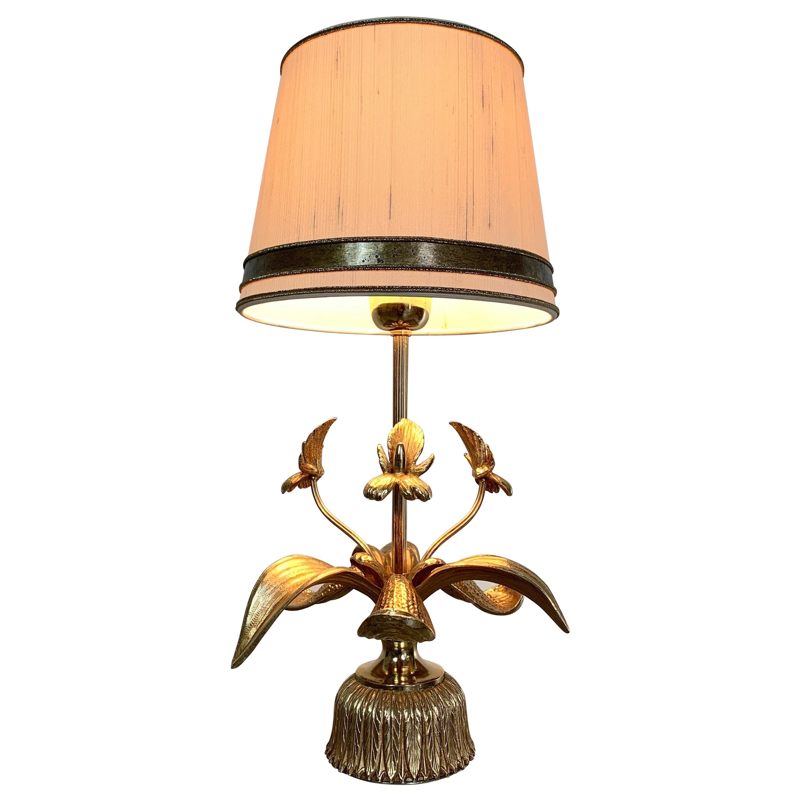 Gilt Orchid Table Lamp, Belgium, 1970s