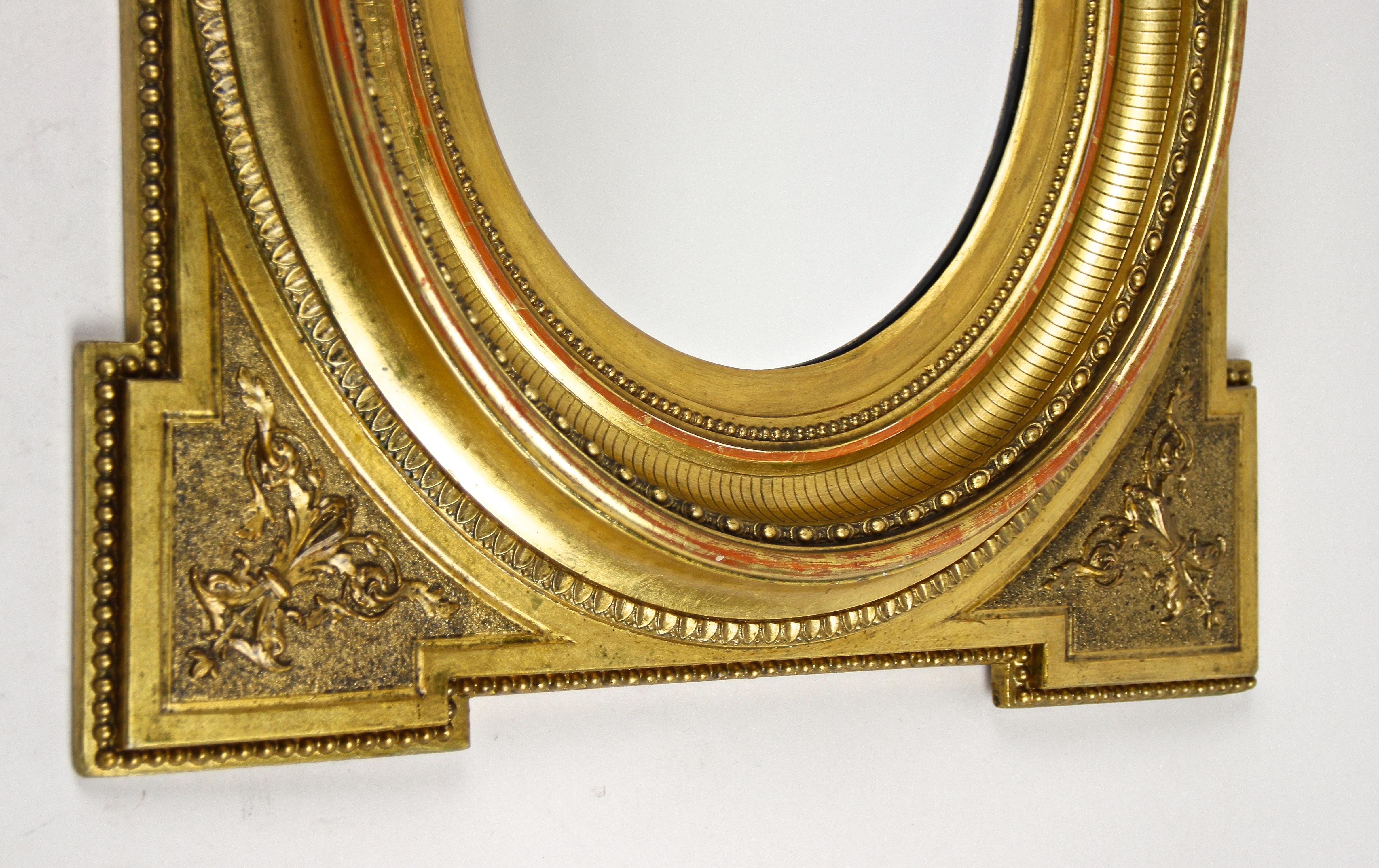 Gilt Oval Biedermeier Wall Mirror with Stucco Works, Austria, circa 1860 1