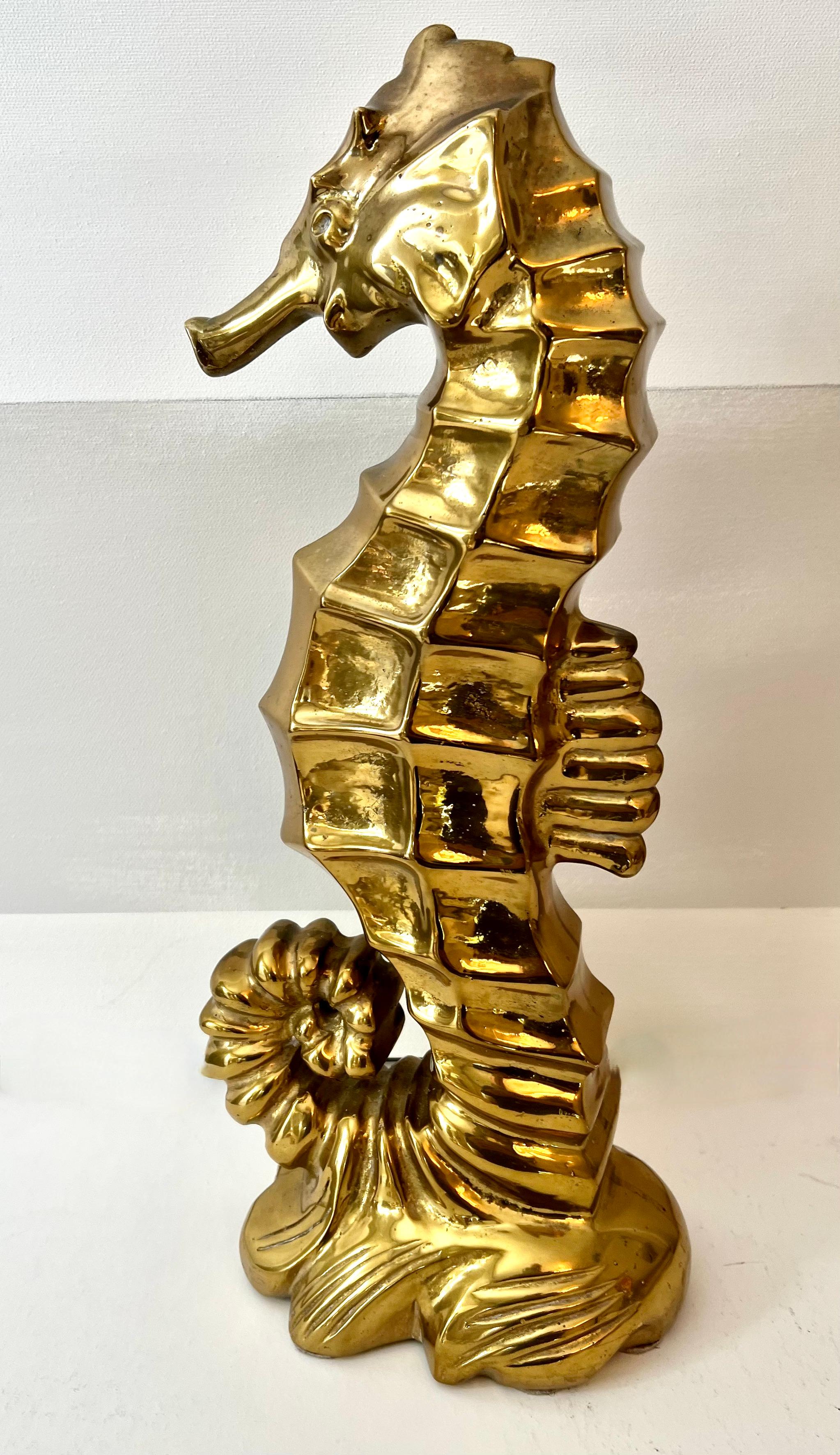 Gold Plate Gilt Over Bronze Seahorse Door Stop or Sculpture For Sale