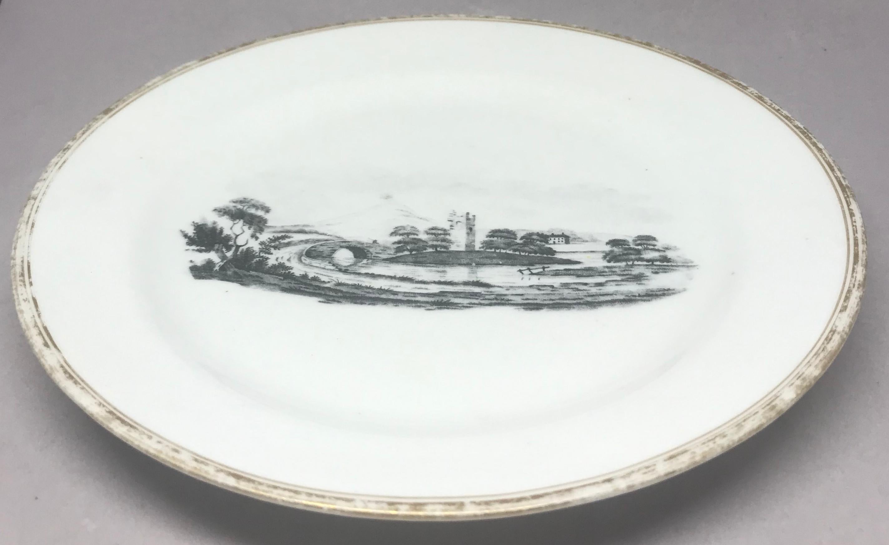 Gilt Painted Black and White Tucker Plate In Good Condition For Sale In New York, NY