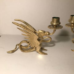 Gilt Pair of Griffin Motif Chamber Sticks