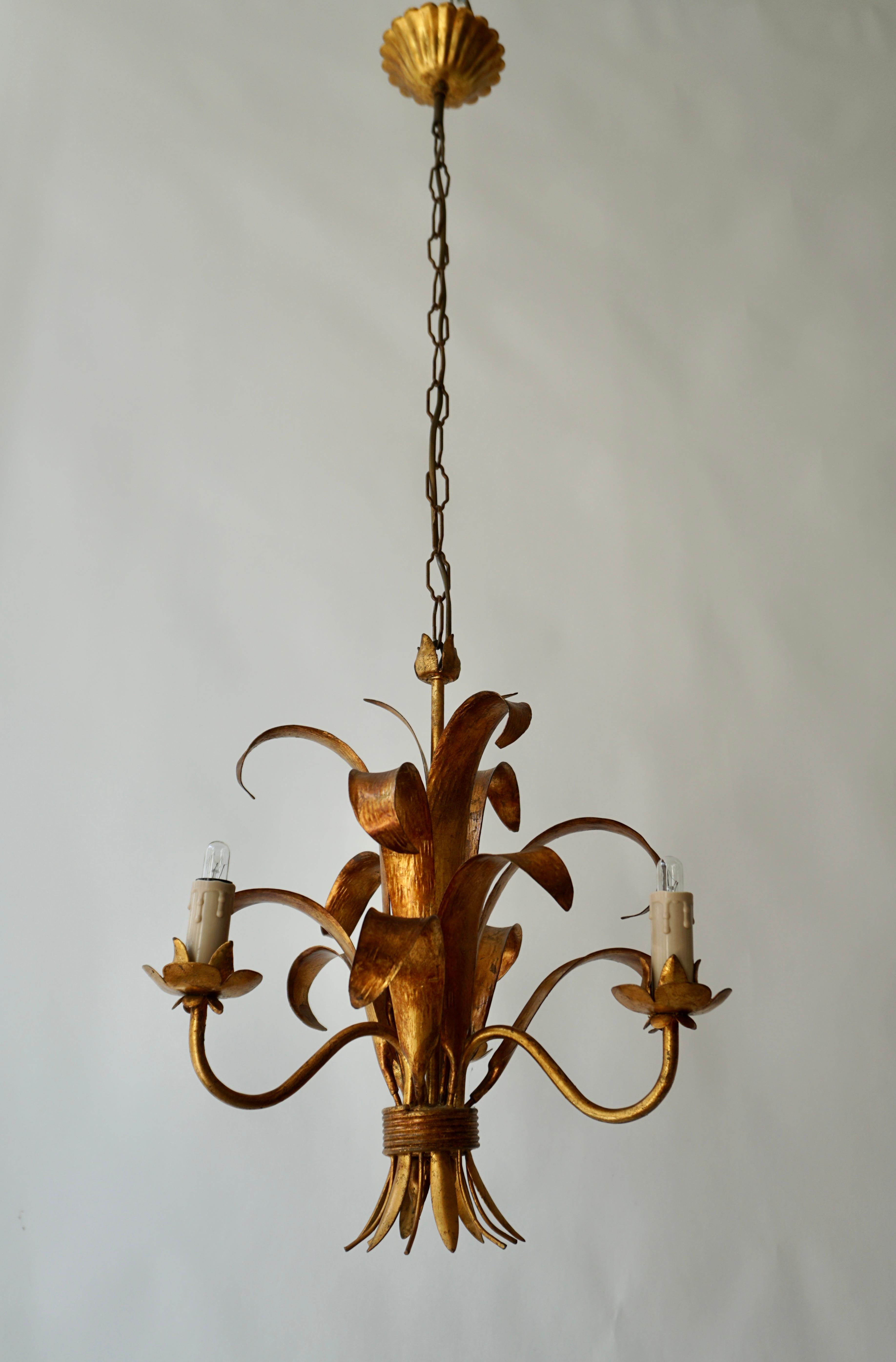 Gilt metal, Hollywood Regency chandelier.

Total height including the chain is 40