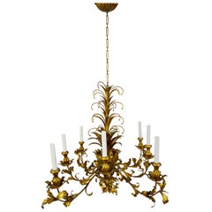Gilt Palm Leaf Regency Chandeliers 2 Available