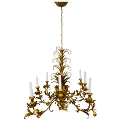 Antique Gilt Palm Leaf Regency Chandelier