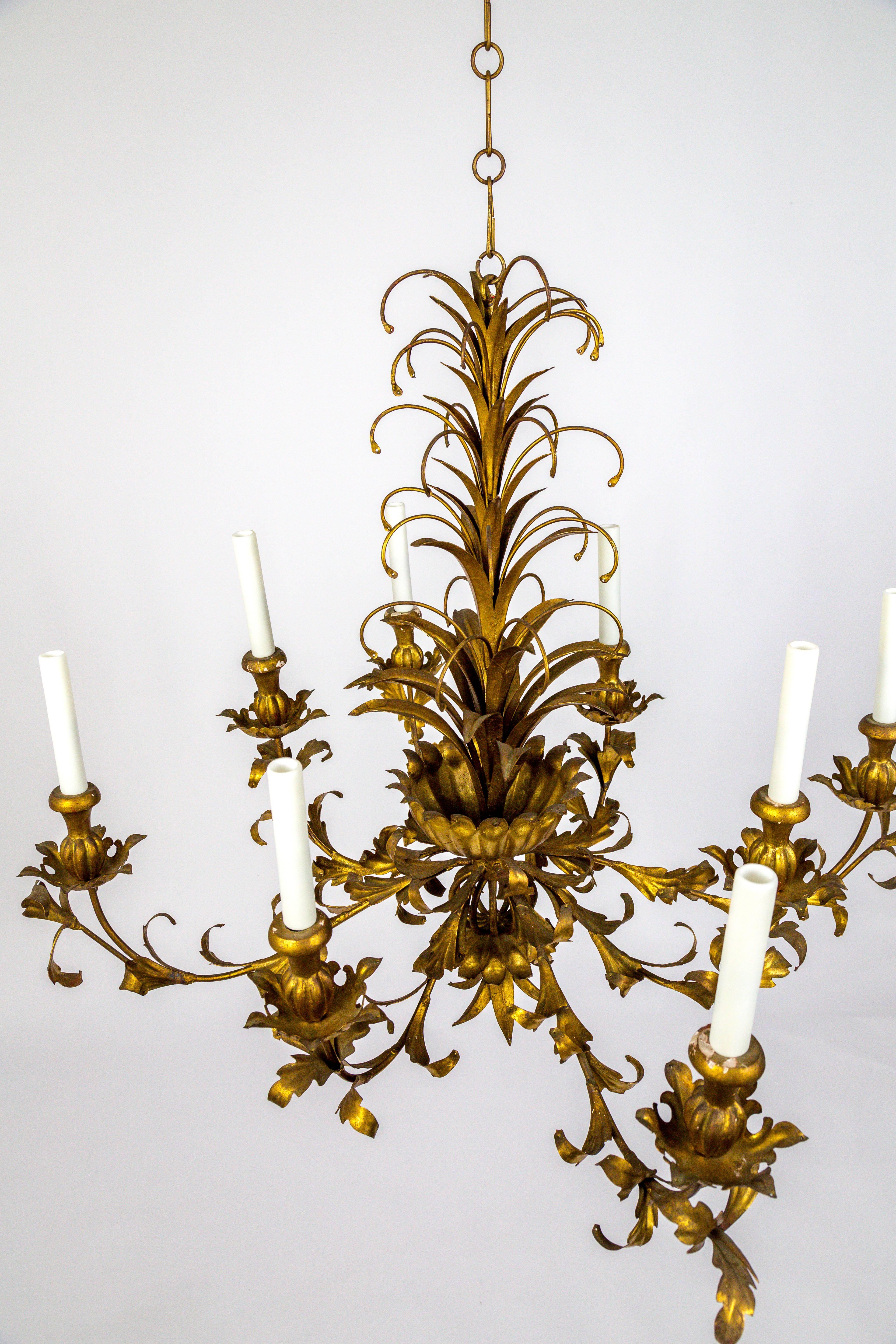 Gilt Palm Leaf Regency Chandeliers 2 Available 5