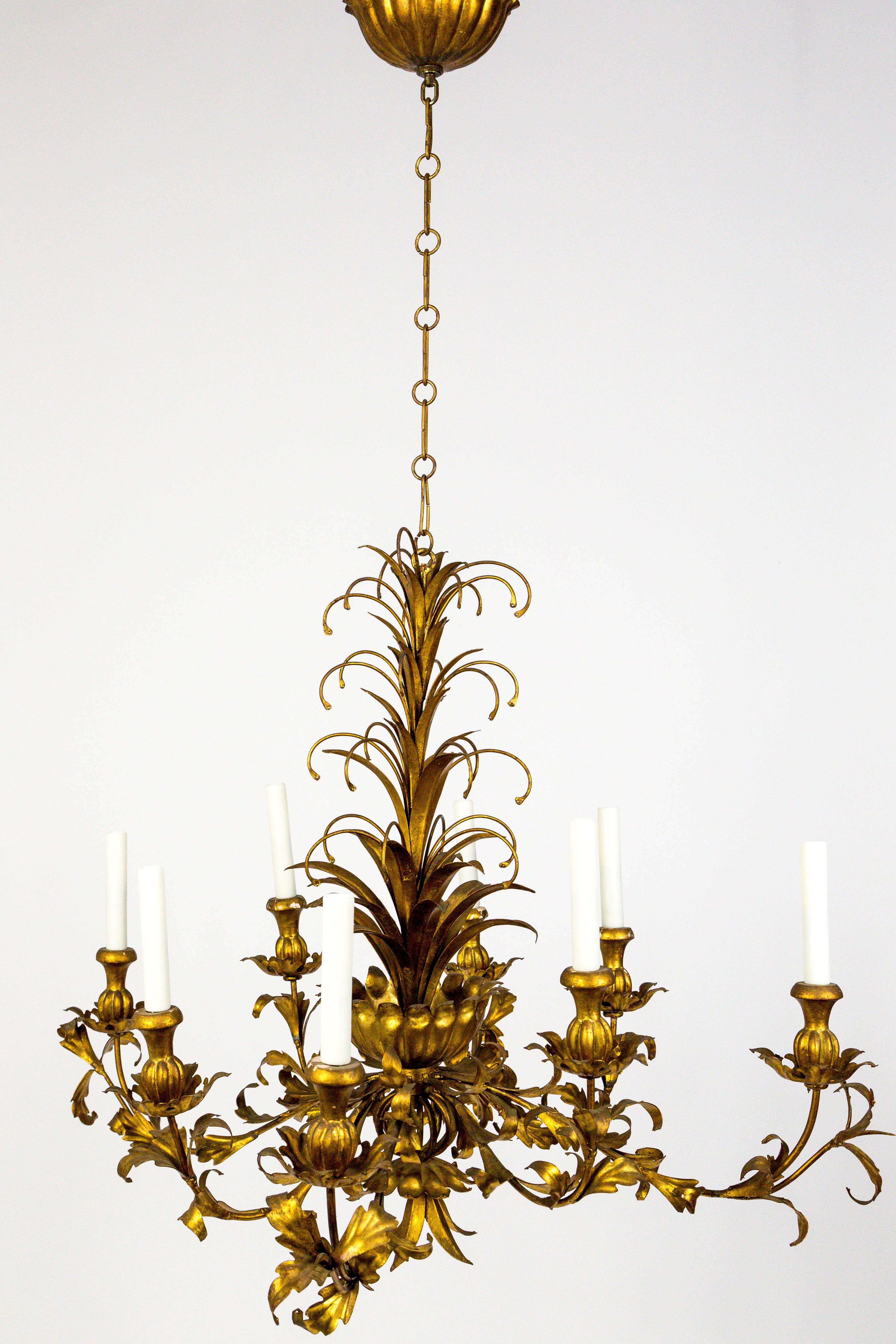 Gilt Palm Leaf Regency Chandeliers 2 Available 7