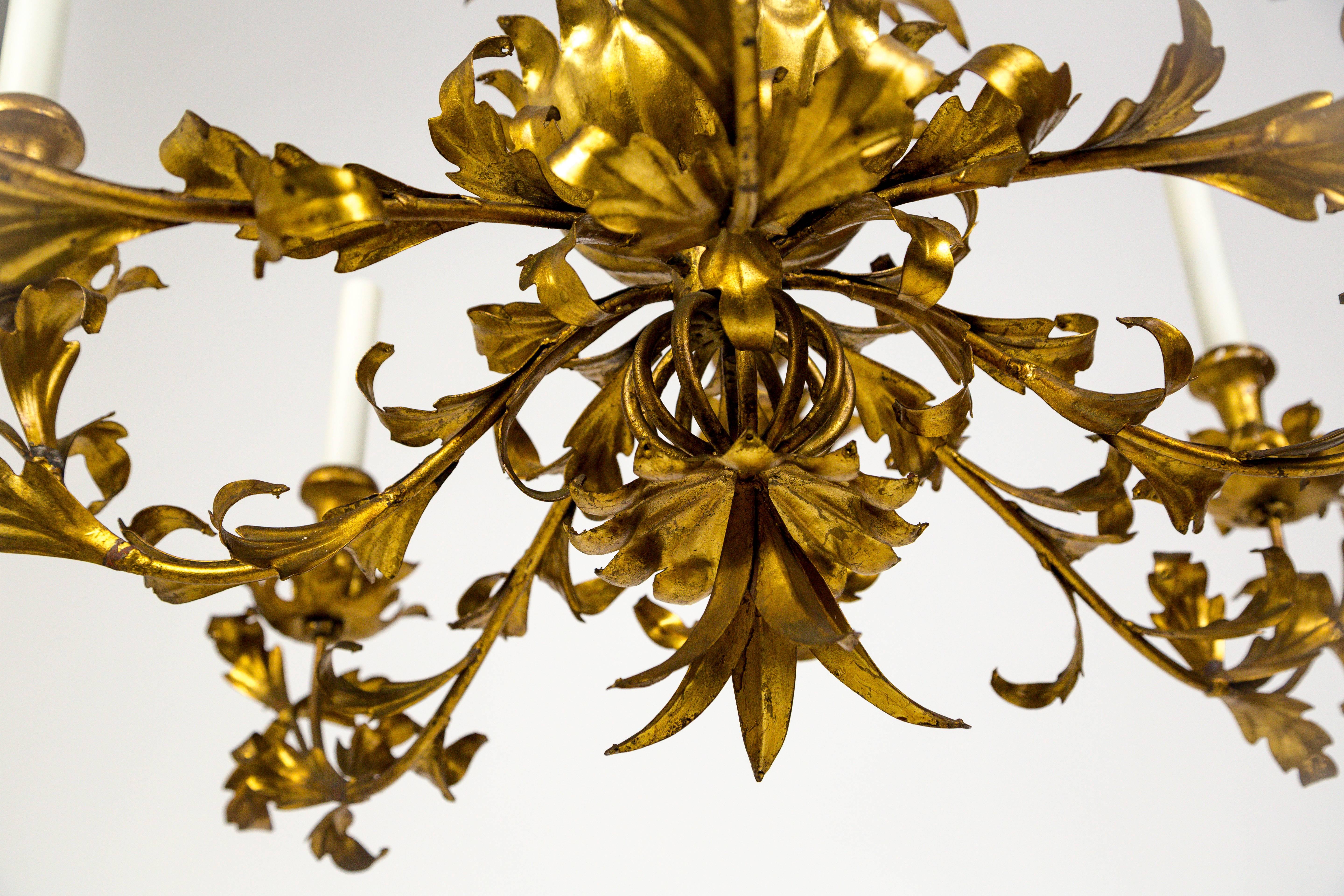20th Century Gilt Palm Leaf Regency Chandeliers 2 Available