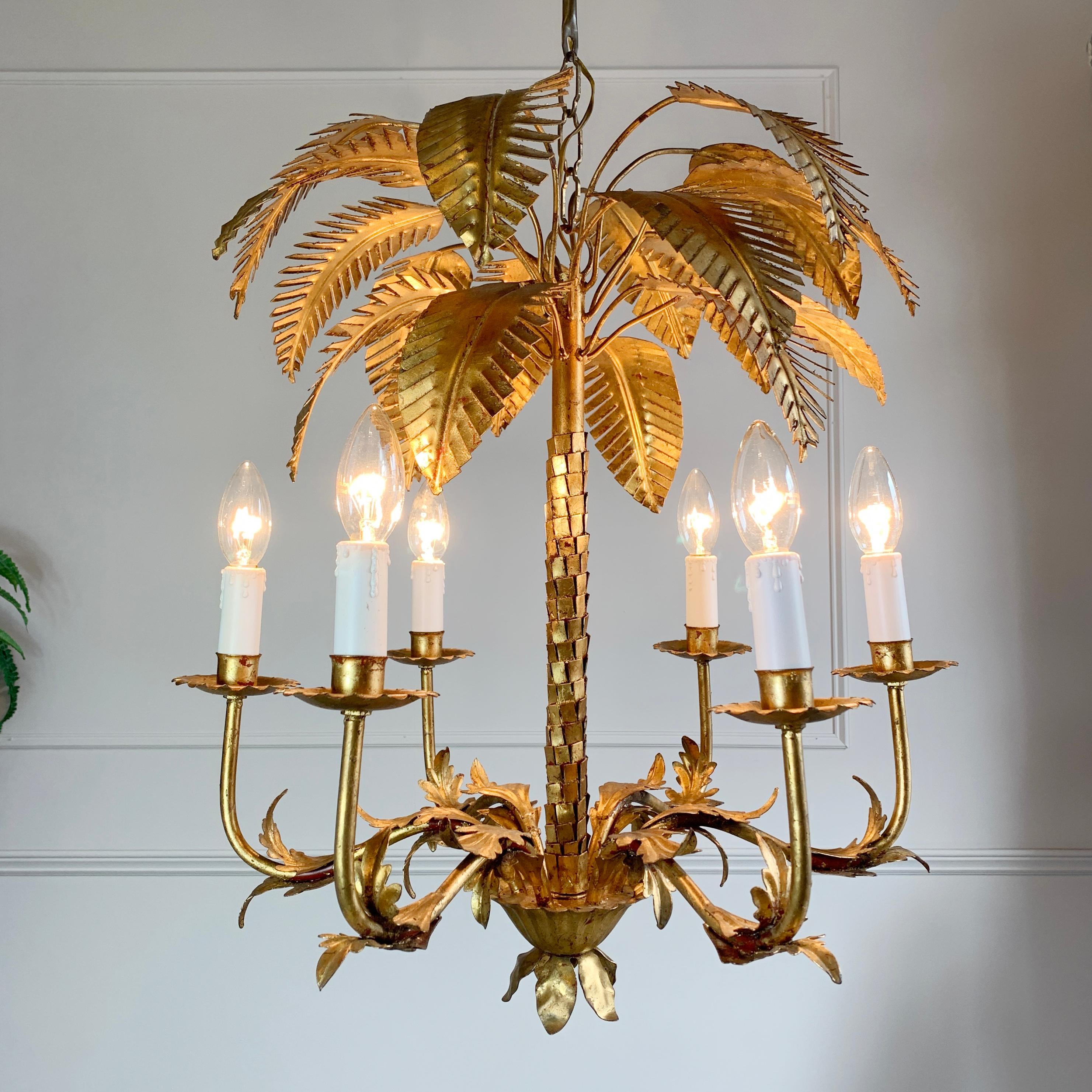 Gilt Palm Tree Chandelier, Att Maison Jansen  In Good Condition In Hastings, GB