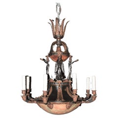 Gilt & Patinated Bronze and Alabaster Empire Style Chandelier