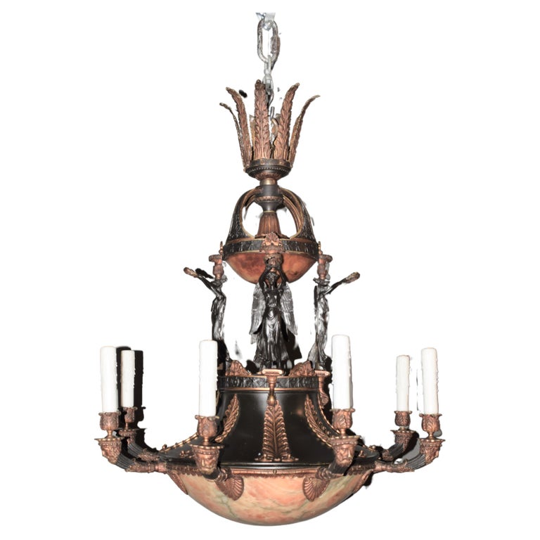 Gilt and Patinated Bronze and Alabaster Empire Style Chandelier at 1stDibs